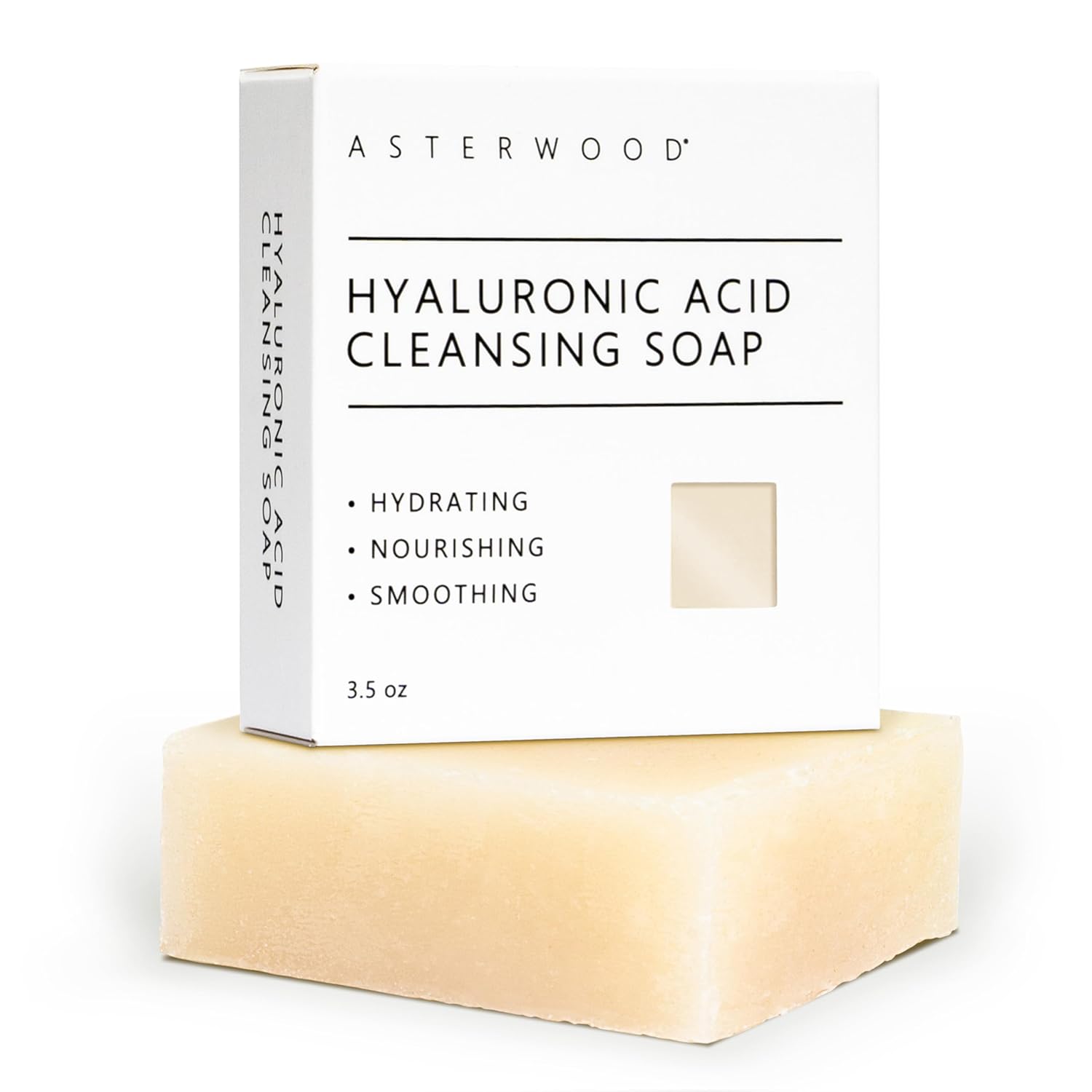 Asterwood Hyaluronic Acid Cleansing Face Soap - Facial Soap for Women & Men - Collagen Boosting, Hydrating, Plumping, Soothing - Bar Soap - Fragrance-free - Suitable for Sensitive Skin - 3.5 oz