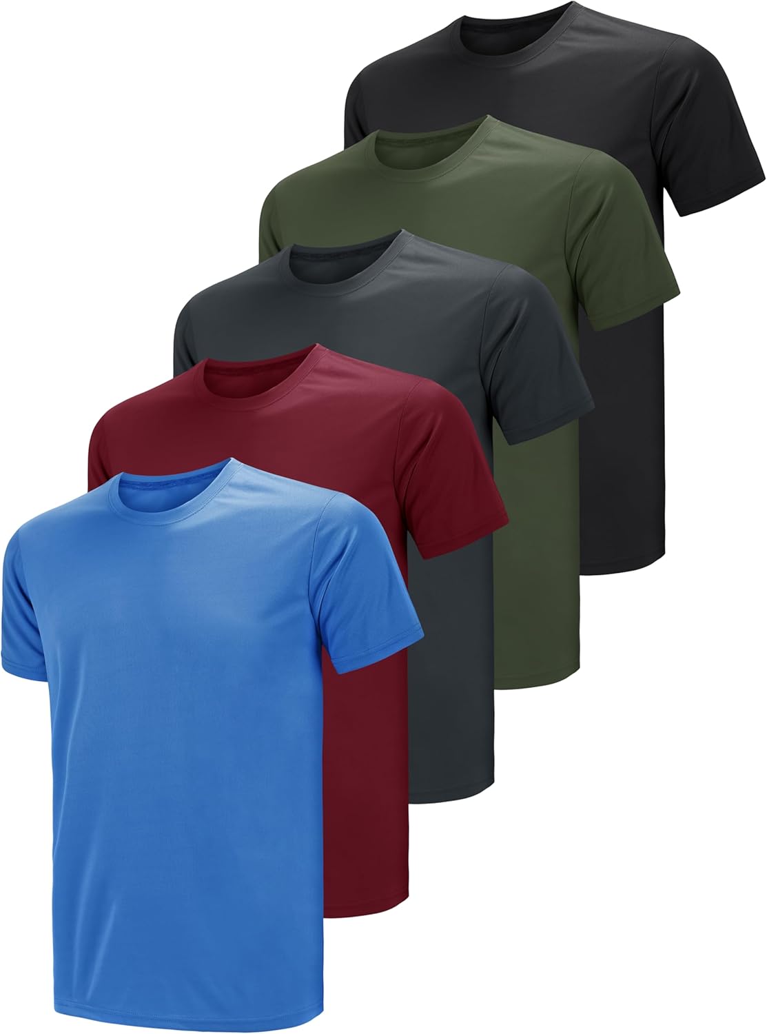 Teesmen Men's T-Shirts 5 Pack Short Sleeve Crew Neck Sports Gym Running Workout Plain Polyester