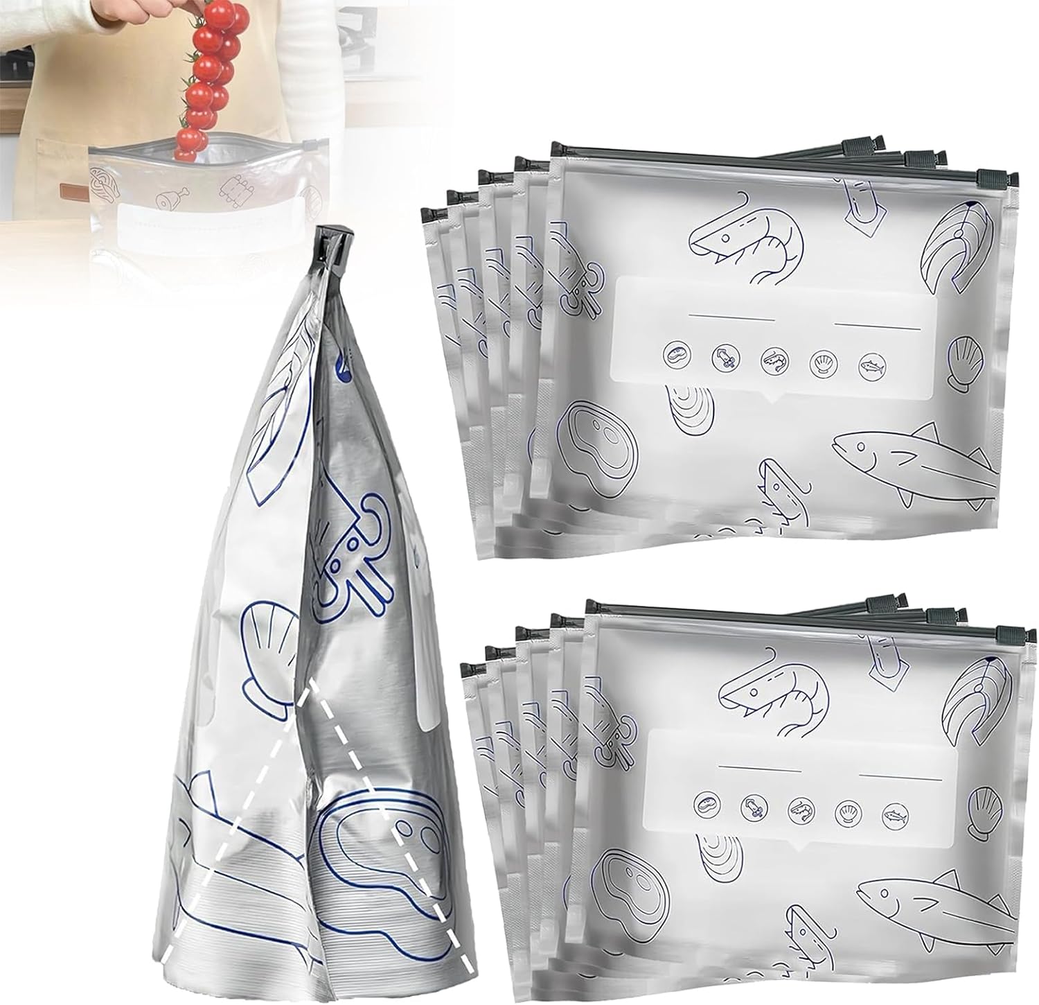 Reusable Aluminum Foil Sealable Storage Bags, 2025 New Resealable Vacuum Zipper Pouches for Food, Stand Up Foil Sealable Bags with Label and Zip Lock for Vegetable Fruit Meat (30PCS, 3 Size)