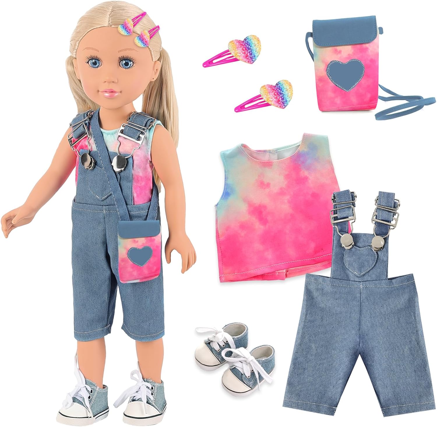 Ecore Fun 18 Inch Girl Doll Playset with 8 Pcs Accessories - Clothes, Shoes, Bag & Hairpin - 18" Dolls Set Perfect for Girls and Kids (with Doll)