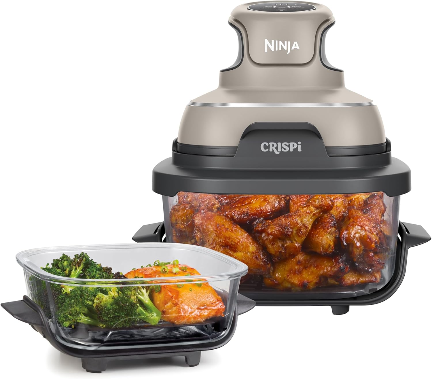 Ninja CRISPi Portable Air Fryer, 3.8L, 4-in-1: Air Fry, Roast, Keep Warm, Recrisp, Space Saving Compact Design, 2x Removable Glass Containers & Lids, 1700W, Stone FN101UKST