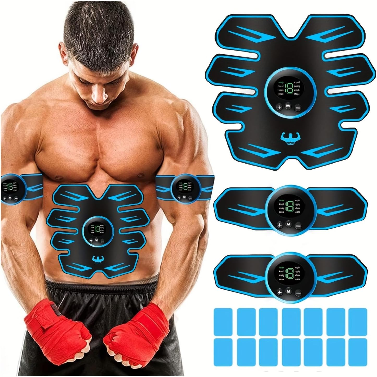 BENTENG EMS Muscle Stimulator - 8 Modes & 19 Intensities - ABS Trainer Muscle Toner - Electric Abdominal Toner - For Abdominal/Arm/Leg/Hip Training