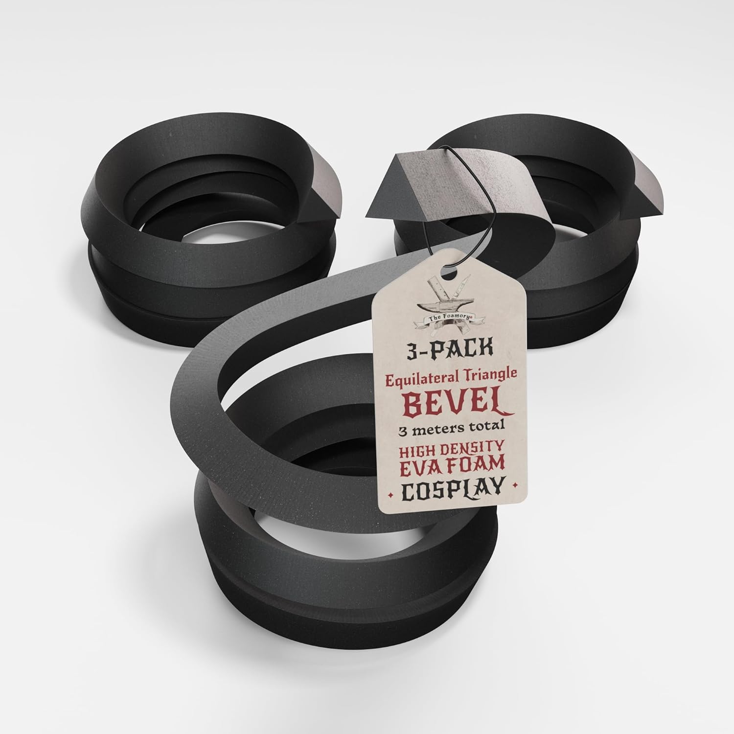 The Foamory High Density EVA Foam Dowel/Bevel - 1 Meter Cosplay Craft Material - Multiple Shapes - Multiple Diameters 5-40mm - Black (3 Pack: 30mm Base - Equilateral Triangle Bevel)