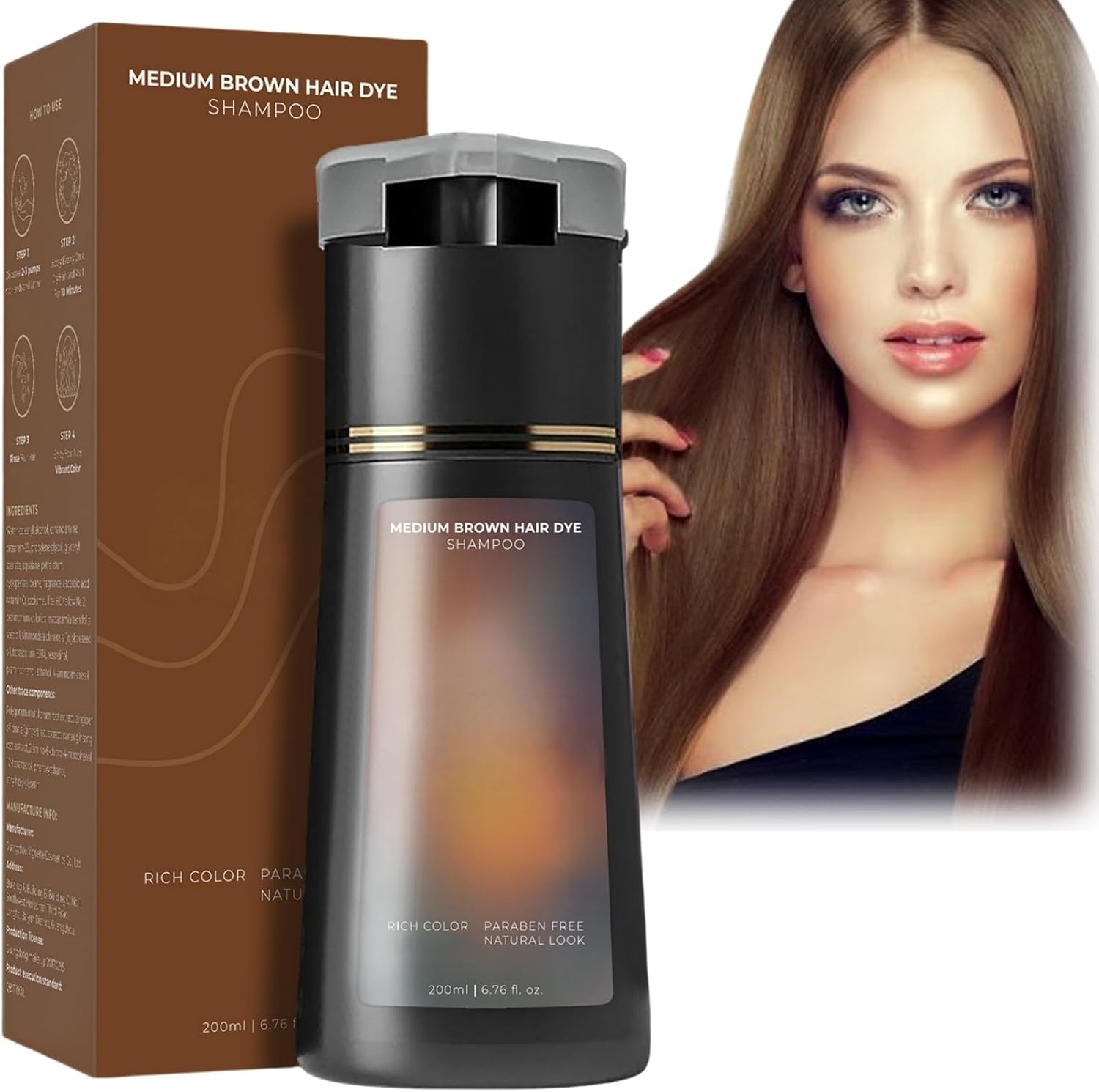 Medium Brown Polar Colour Ha-ir Shampoo Care,Polar Instant Hai-r Dyes Shampoo,3 in 1 Instant Hairs Dye Shampoos,Permanent Hair D/ye Sha/mpoo for Men and Women,Hai/r Colour Shamp/oo to Cover Grey Ha/ir