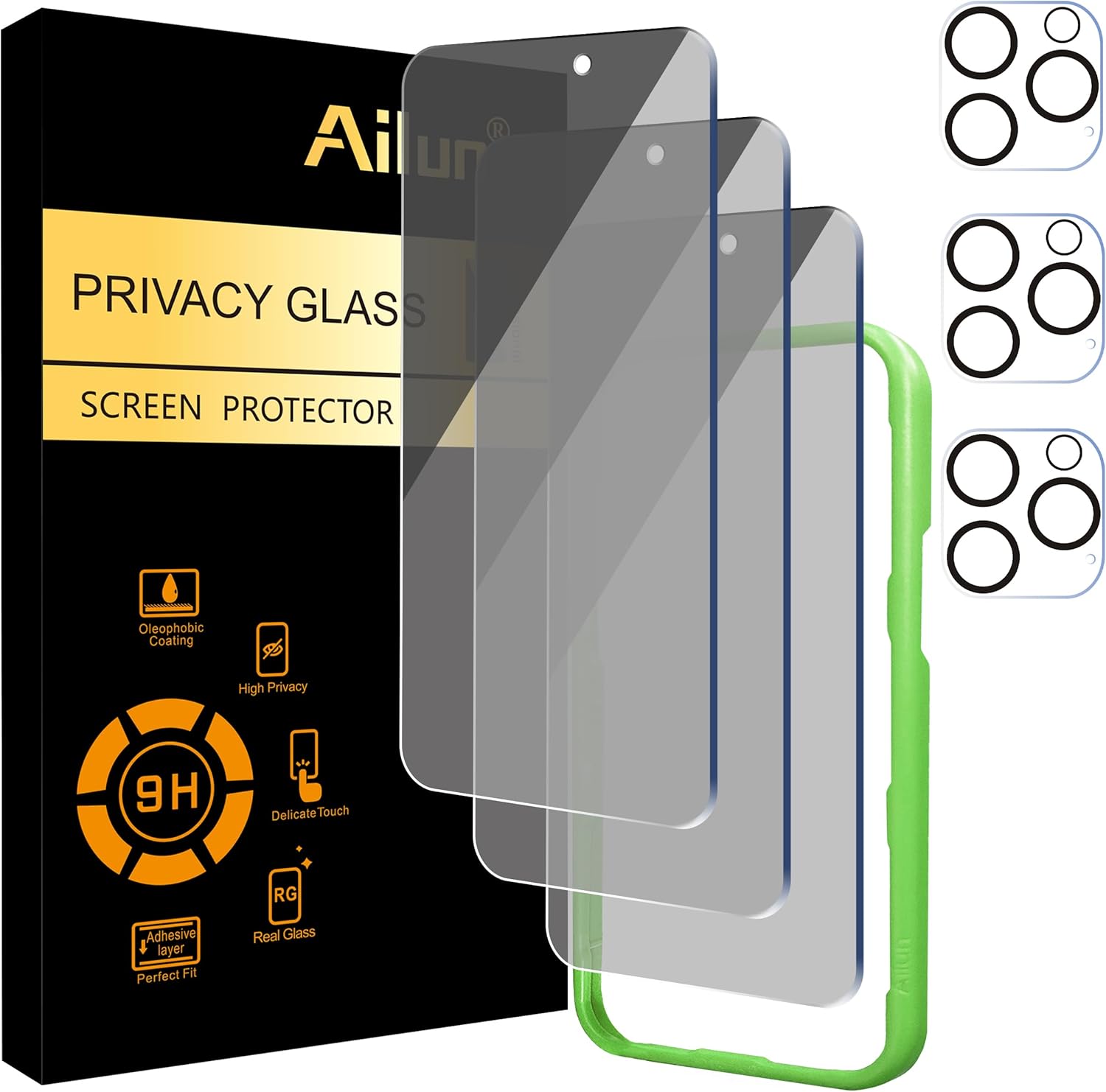 Ailun 3Pack Privacy Screen Protector for iPhone 16 Pro [6.3 inch]+3Pack Camera Lens Protector,Dynamic Island Compatible,Anti Spy Tempered Glass[9H Hardness][Not for iPhone 16/16 Plus/16 Pro Max/16e]