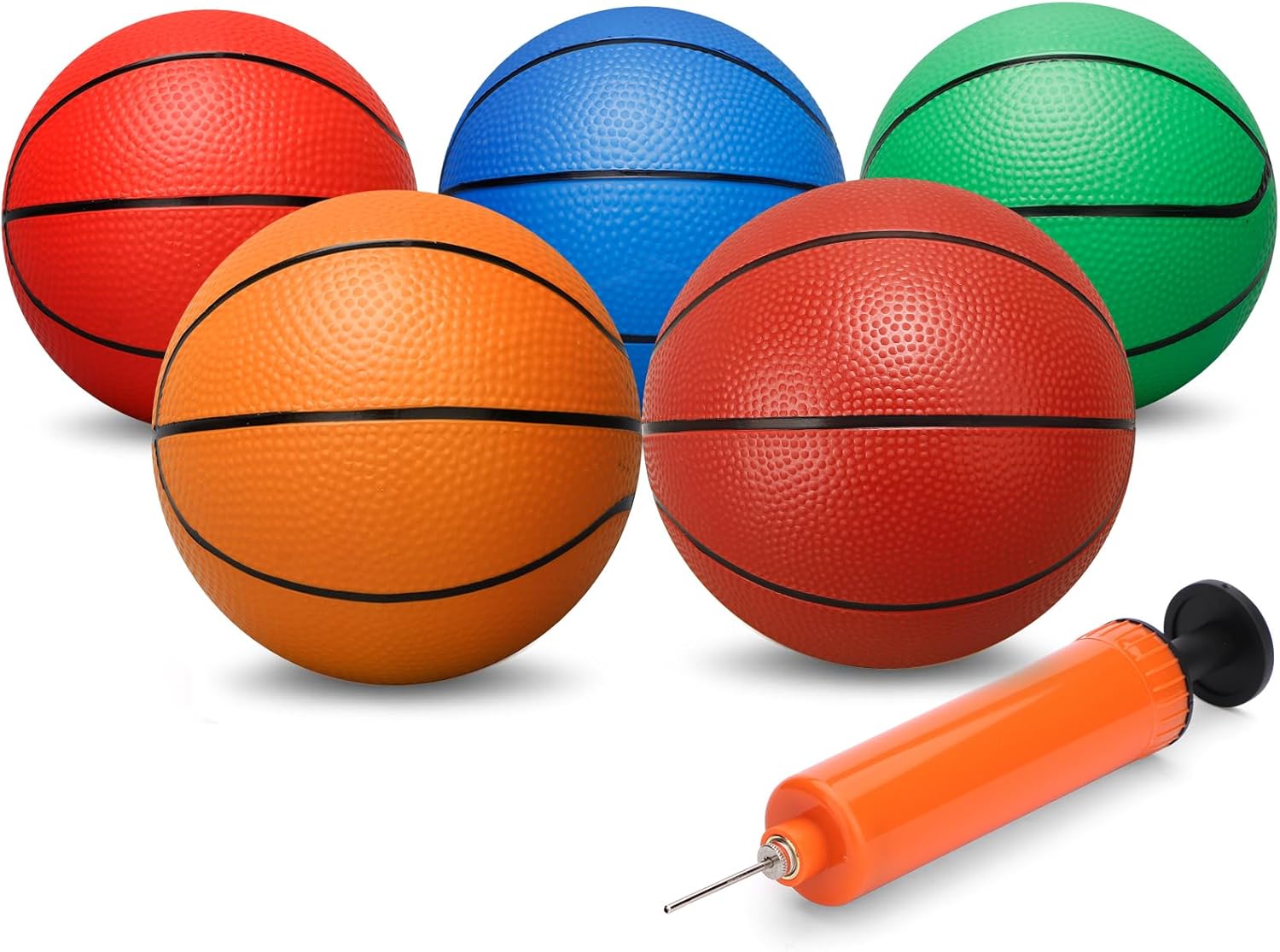 Dilabnda 16CM Rubber Basketball, Colorful Kids Mini Toy Basketball, Children's Rubber Basketball, Teenage Basketballs with Pump, Great Indoor Outdoor Fun Sports for Kids and Adults (5 Pack)
