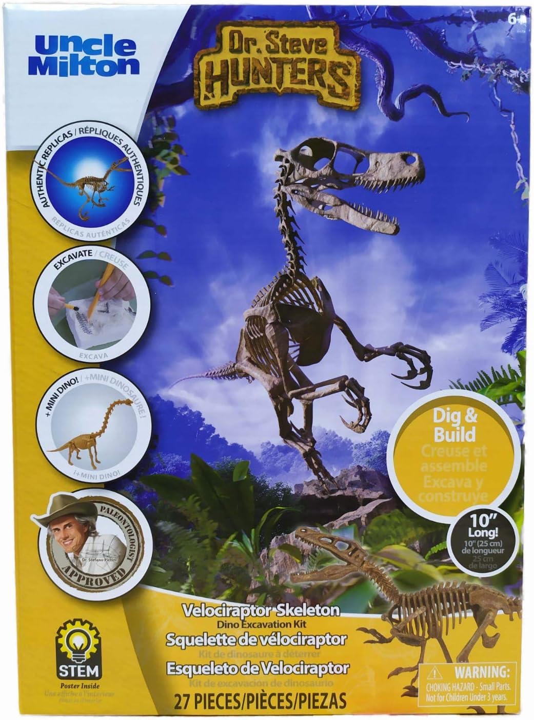 Dr Steve Hunters 91030 Dinosaur Dig Excavation Kit-Velociraptor-27 Pieces 25cm-Uncle Milton Scientific Educational Toy