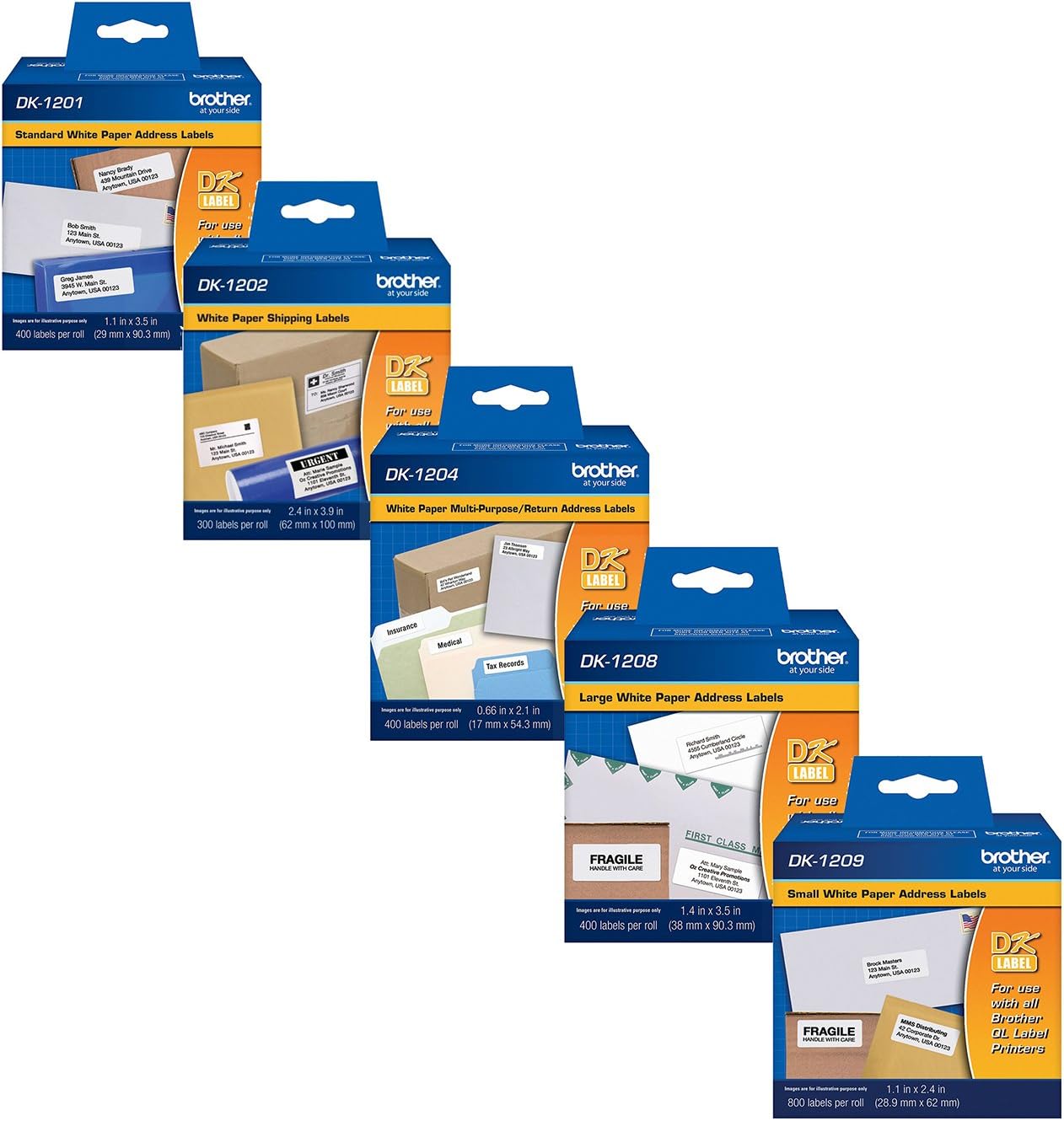 Brother DK Labels Shipping Variety Pack (DK1201 DK1202 DK1204 DK1208 DK1209)
