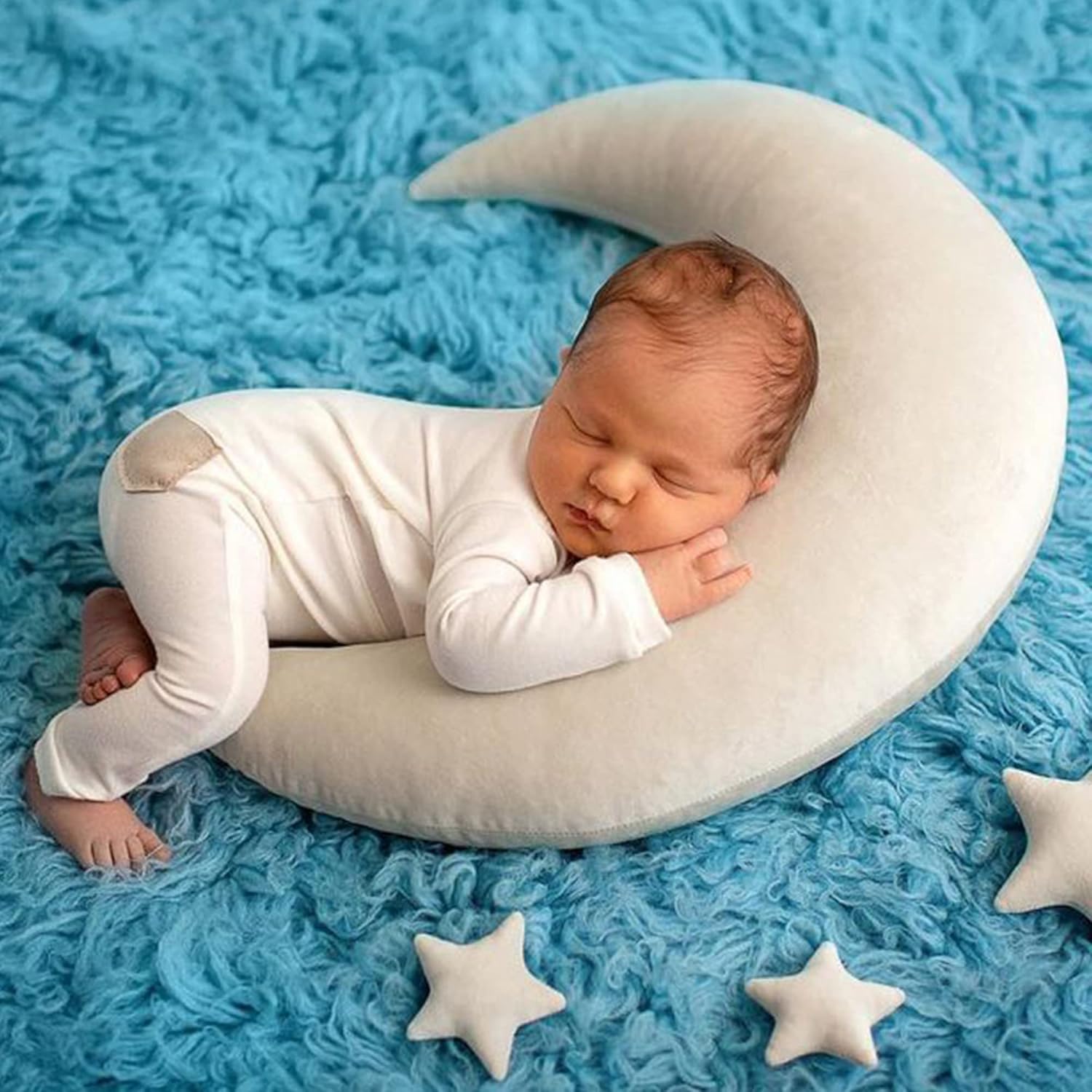 M&G House Newborn Photography Prop Pillow Crescent Moon Infant Crescent Star Pillows Baby Photo Prop Decor Basket Photo Prop Baby Photoshoot Props Studio Accessories(White)
