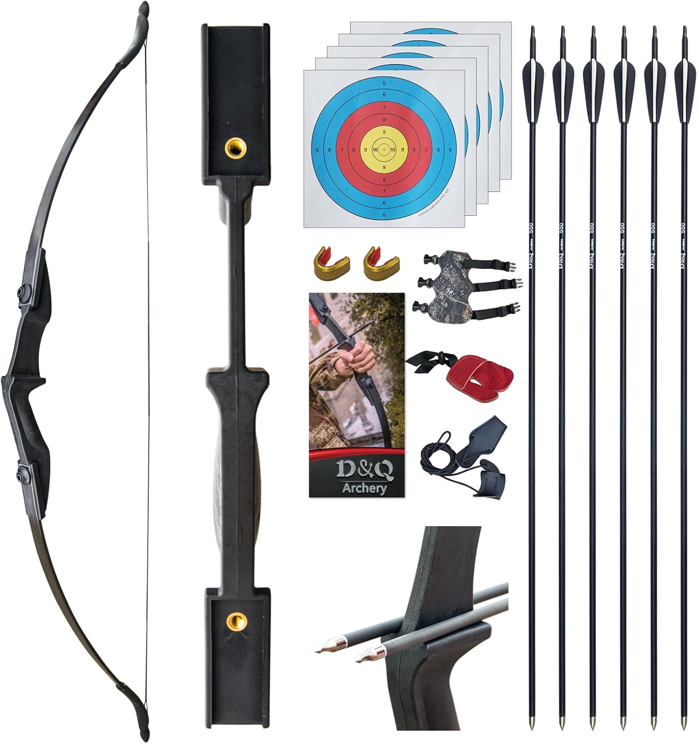 D&Q Ambidextrous Recurve Bow and Arrow 40Lbs Archery Set for Adult Junior Beginner Teenager Youth Outdoor Training Target Practice Takedown Bow Kit with Arrows Left Right Handed
