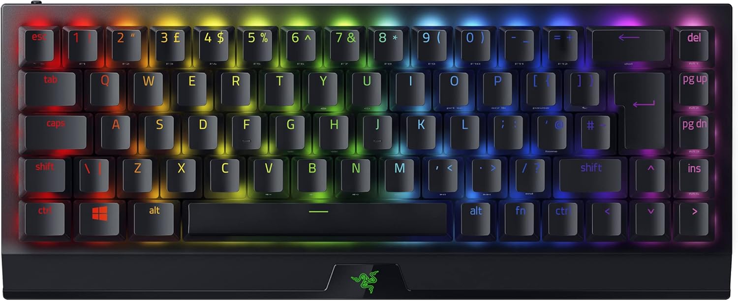 Razer BlackWidow V3 Mini HyperSpeed (Yellow Switch) - Wireless 65% Mechanical Gaming Keyboard (Silent Mechanical Switches, Bluetooth, USB-C, Stealth Pudding Keycaps) UK Layout | Black