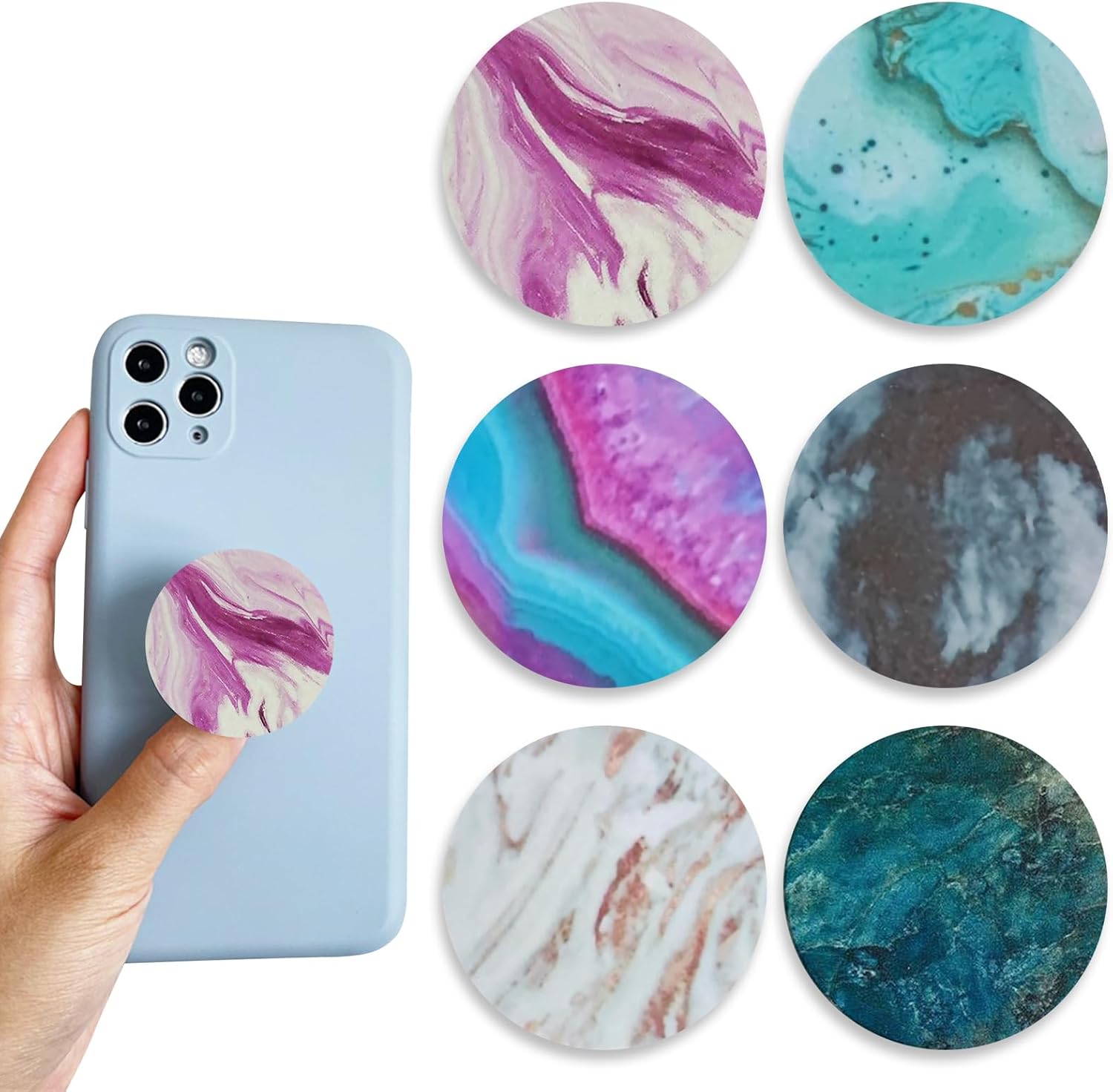 Phone Grip, 6 PCs Phone Back Holder Grip Multi-function Foldable Finger Kickstand Collapsible Cellphone Finger Grip Holder for Smartphones (A)