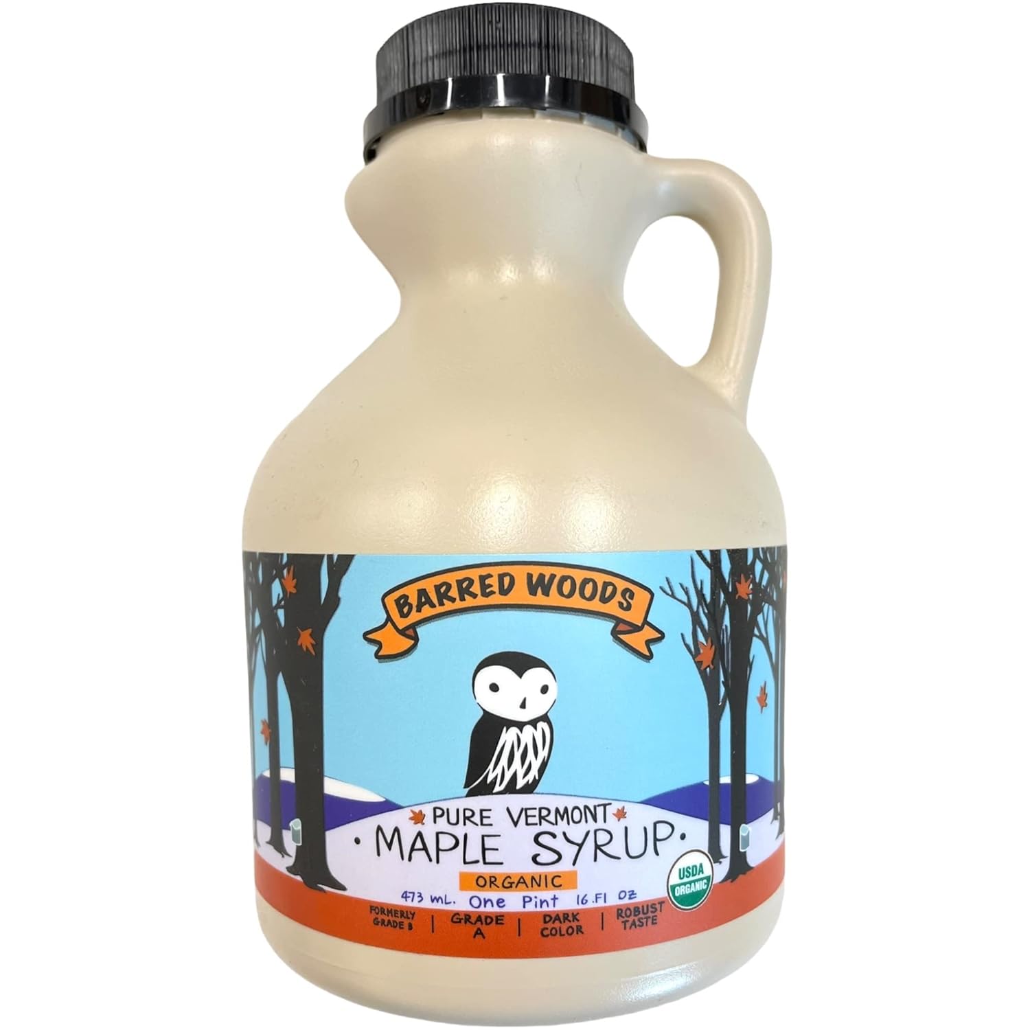 Pure Vermont Organic Maple Syrup - One Pint Jug (16 oz) - Grade A Dark Robust (Former Grade B)