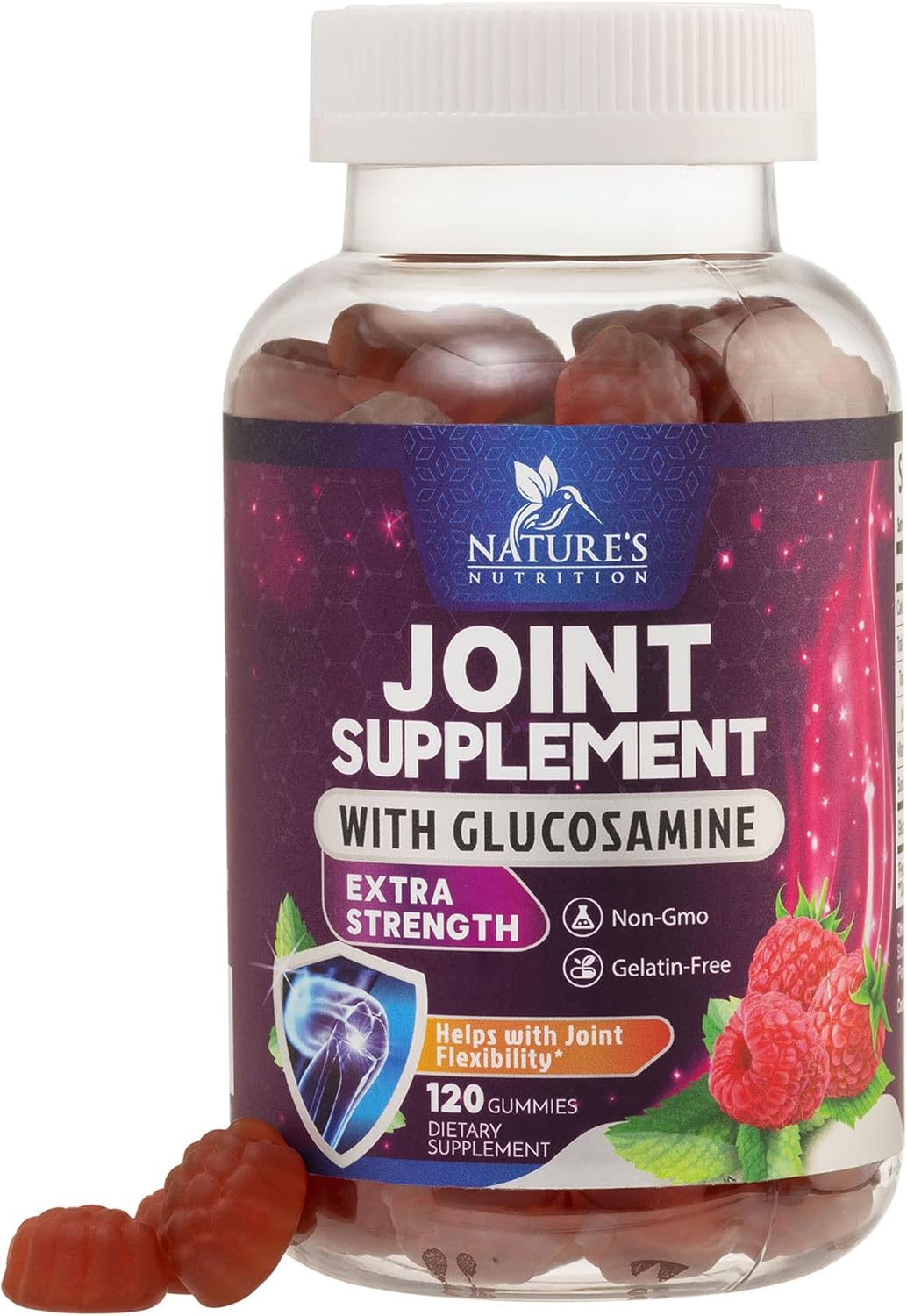 Nature's Joint Support Gummies Glucosamine Plus Vitamin E - Joint Support Supplement for Occasional Discomfort for Back, Knees & Hands - Joint Health & Flexibility Supplement - 120 Gummies