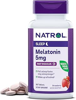 Natrol Fast Dissolve Melatonin 5 mg, Melatonin Supplements for Restful Sleep, Sleep Support for Adults, 90 Strawberry-Flavored Melatonin Tablets, Up to a 90 Day Supply