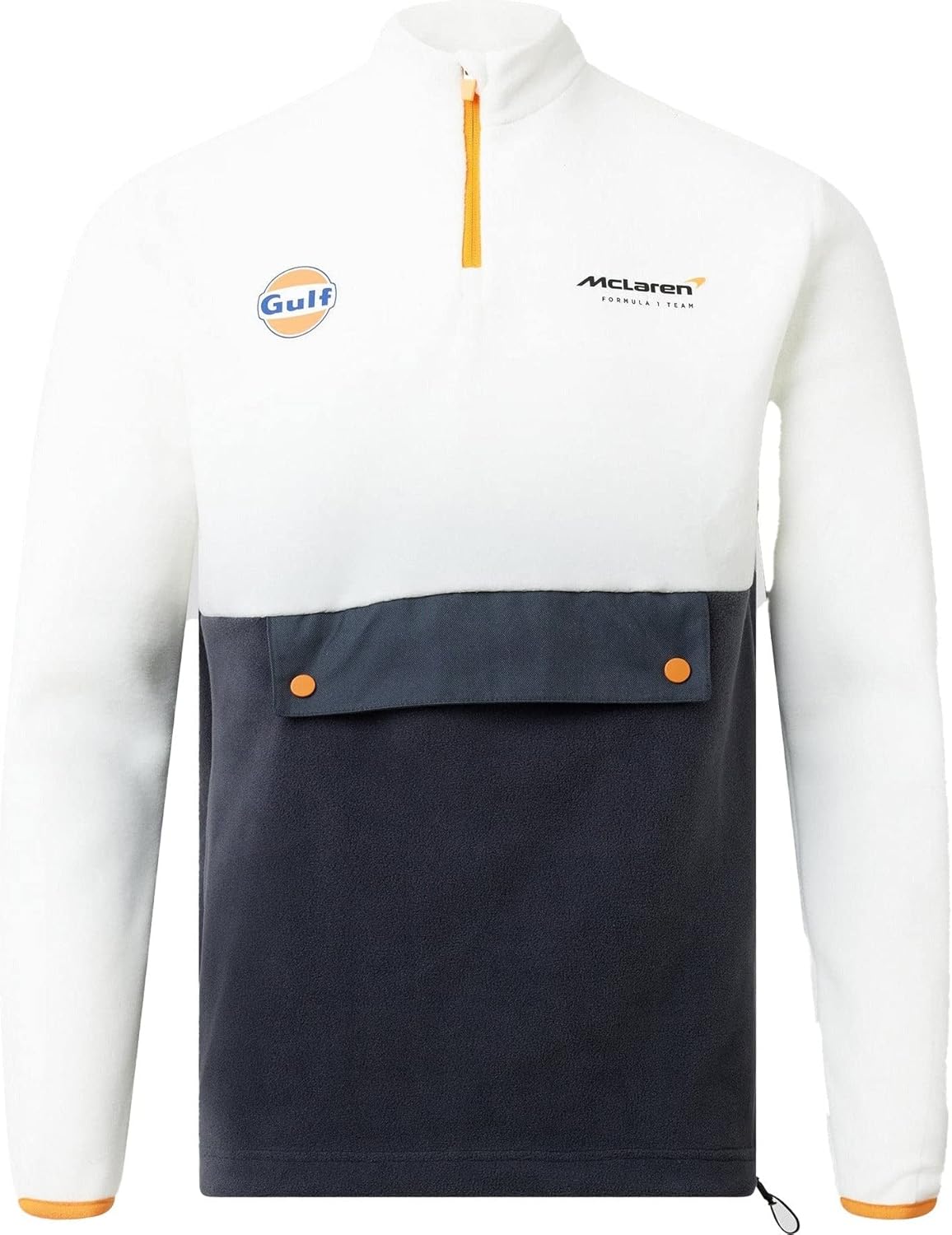 McLaren F1, Gulf collaboration, quarter zip fleece, snow white and phantom grey, front pocket, adult sizes, official merchandise (large)