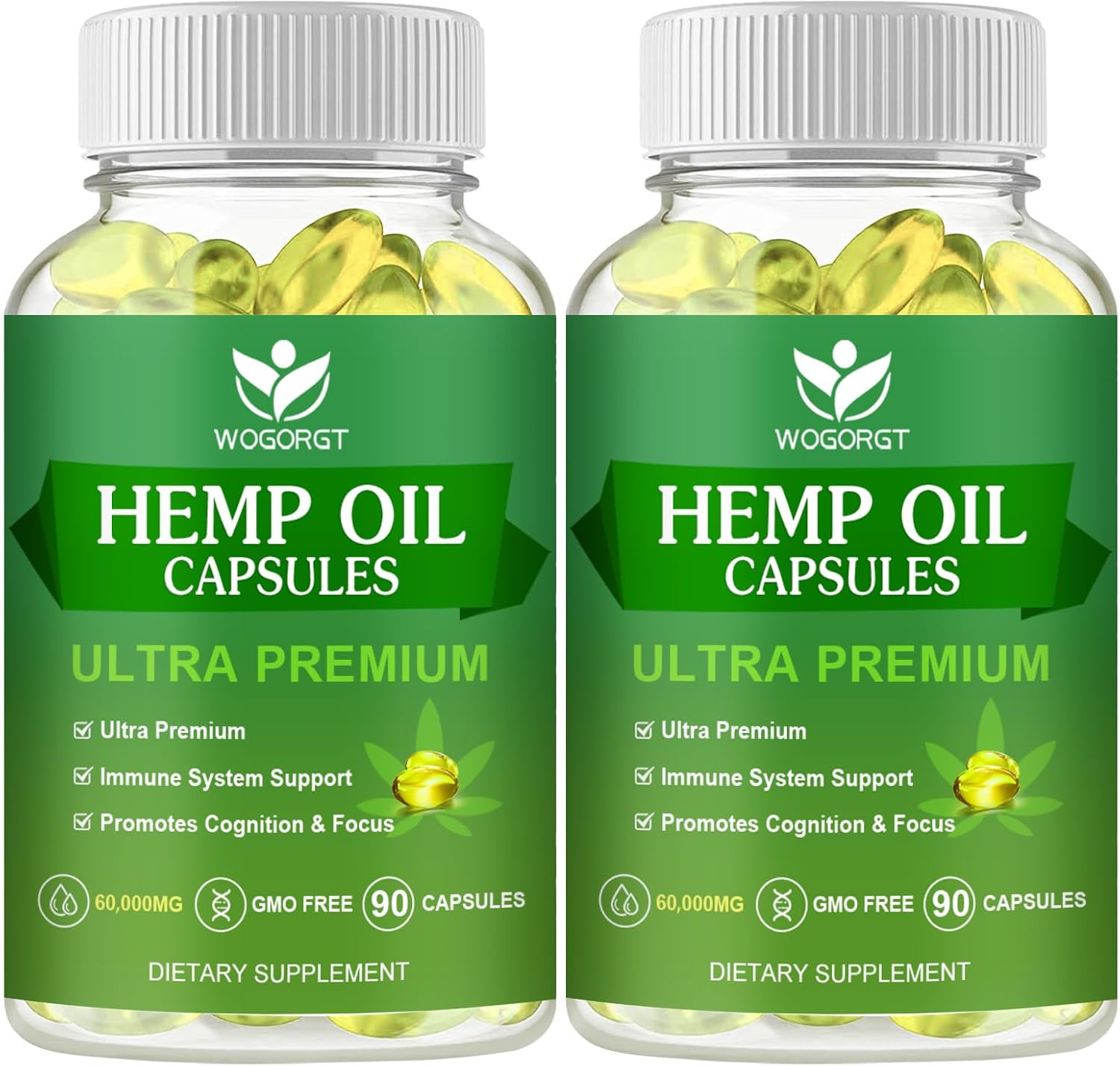 Hemp Oil Capsules, 60,000 Maximum Strength, Immune Support, 90Ct (2Pack)