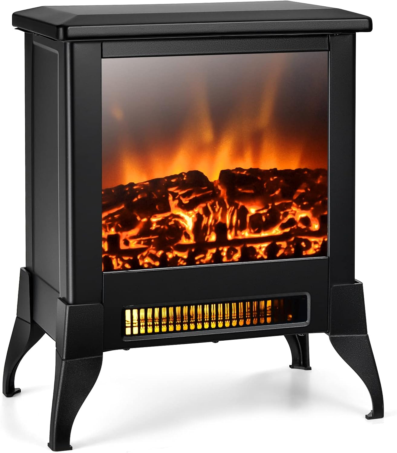 ORALNER Electric Fireplace Heater, 18" Tall Freestanding Fireplace Stove with Realistic 3D Flame Effect, Overheat Protection, Portable Fireplace for Living Room Bedroom, 1400W, Black