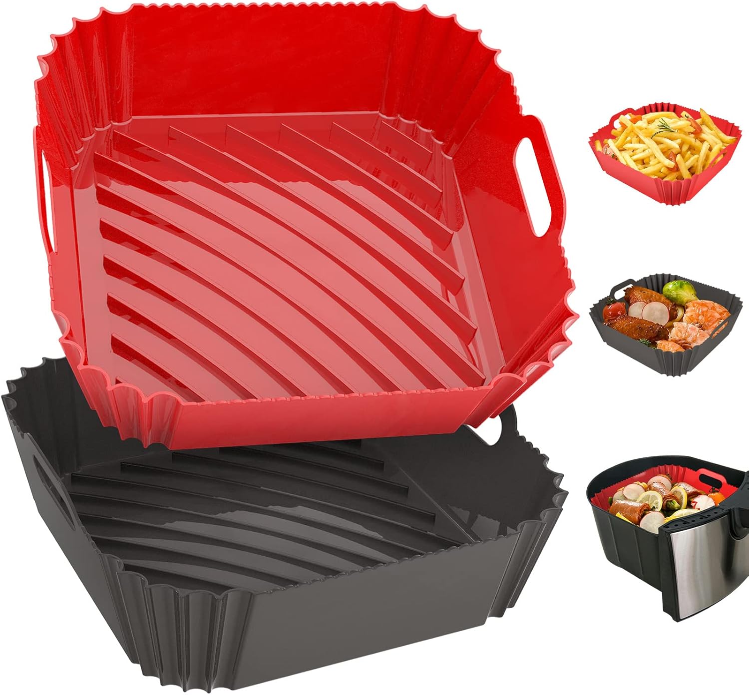 2 Pack Silicone Air Fryer Liners Reusable, Seropy 7.1 Inch Airfryer Liners 4-7 QT Square Air Fryer Liners Silicone Pot Oven Liner Baking Tray, Air Fryer Basket Mat Silicone Bowl Air Fryer Accessories