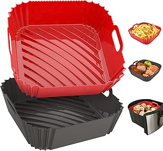 2 Pack Silicone Air Fryer Liners Reusable, Seropy 7.1 Inch Airfryer Liners 4-7 QT Square Air Fryer Liners Silicone Pot Oven Liner Baking Tray, Air Fryer Basket Mat Silicone Bowl Air Fryer Accessories