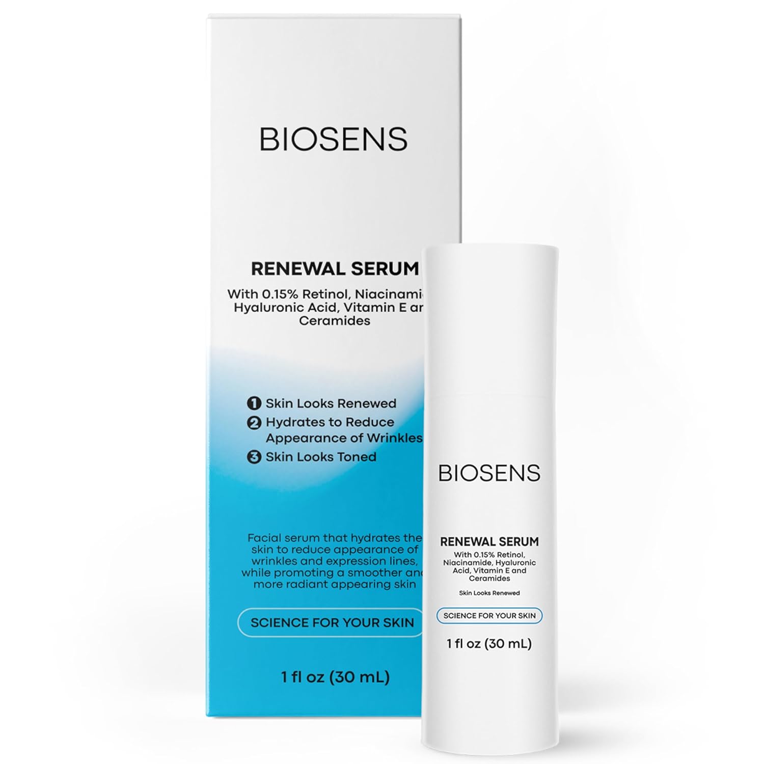 Retinol Serum for Face, 0.15% Retinol, Hyaluronic Acid & Niacinamide, Pore Minimizer, Antiaging & Skin Rejuvenation. Non-Comedogenic & Wrinkles reduction, Airless Pump, 1 fl oz