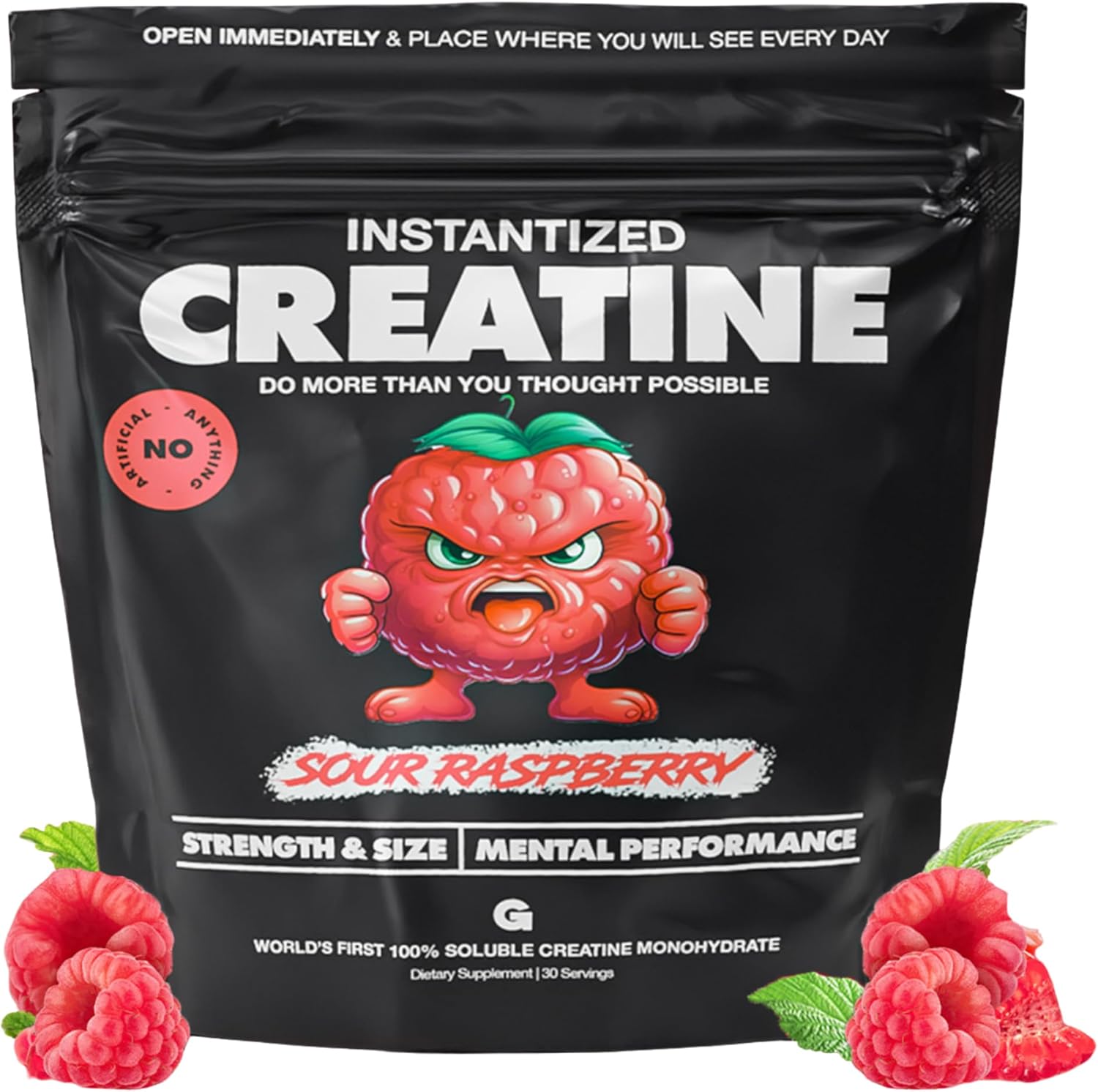 Gains in Bulk Instantized Creatine Monohydrate for Women and Men, Soluble Pre Workout Powder, Supports Muscle Building, Strength and Performance, Bodybuilding Supplements, Sour Raspberry, 30 Servings