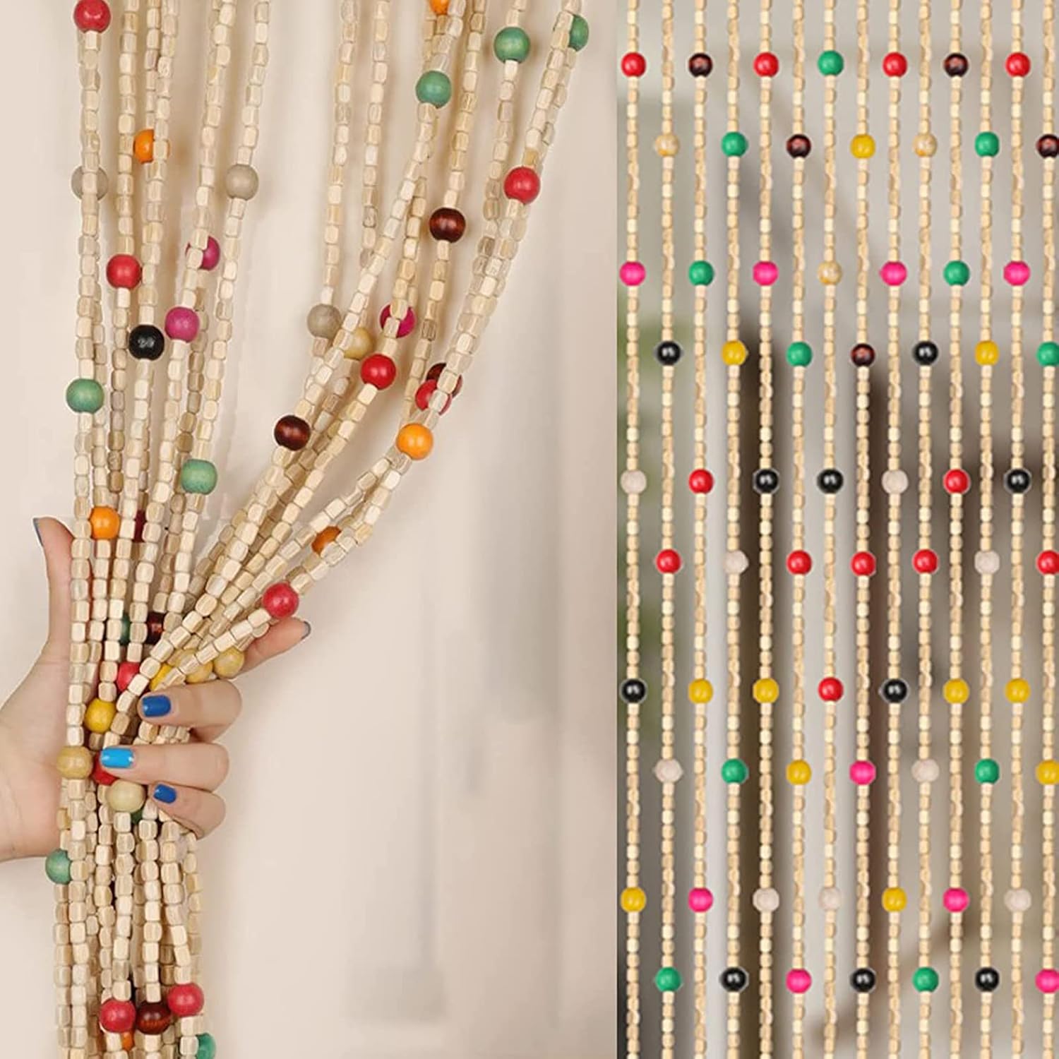 FENGSHOUU Nature Wood Beaded Curtain,Wooden Beads String Curtain,Hanging Decorative Room Divider Screen in Doorways,Retro Partition Curtains for Bedroom Hallway,Custom (30 strands-60x160cm)