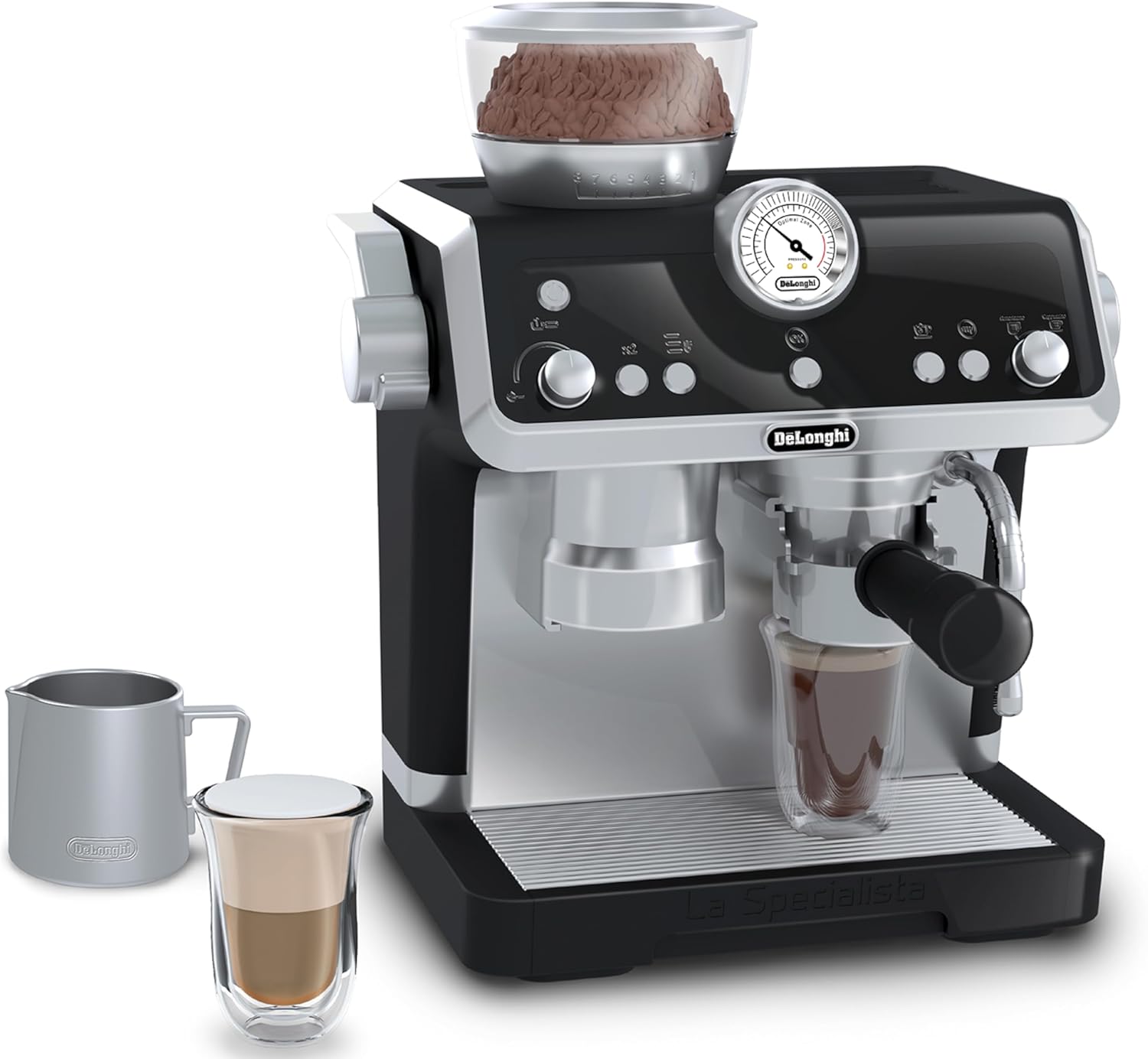 Casdon De'Longhi Toys. Barista Coffee Machine. Toy Kitchen Playset for Kids with Moving Parts, Realistic Sounds and Magic Coffee Reveal. For Children Aged 3+, Silver