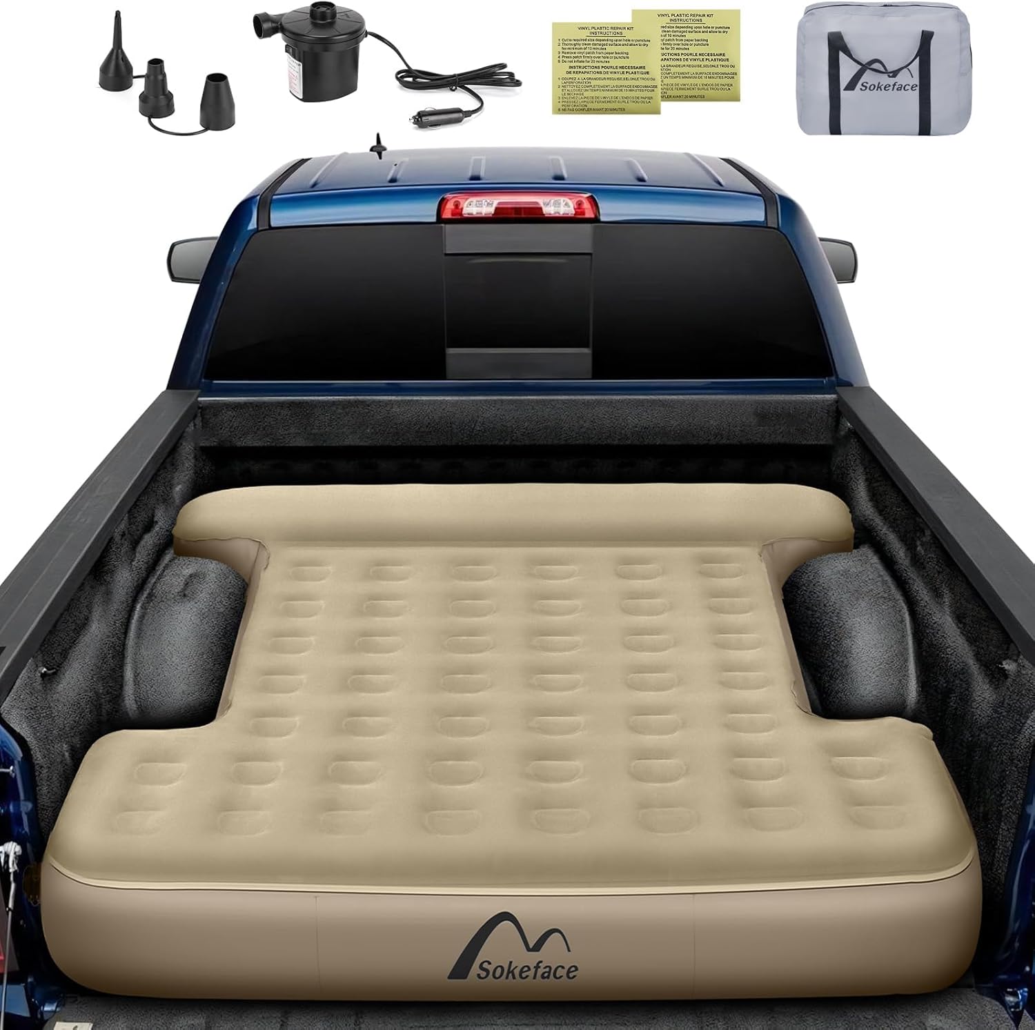 Truck Bed Mattress 5.5 FT, Truck Bed Air Mattress 5.5-5.8ft Full Size, Leak-Resistant Camping, Electric Pump, Heavy-Duty, Easy Setup, Large Carry Bag