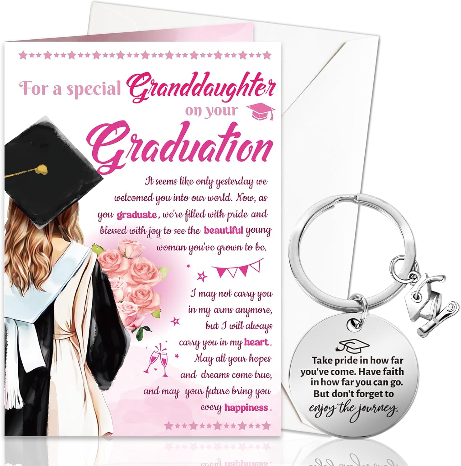 DPKOW 2025 Graduation Card for Granddaughter, Graduation Gifts for Her 2025 Graduation Keyring Graduation Greeting Card for Granddaughter Well Done Card, Class of 2025 Graduation Gift Card Keyring