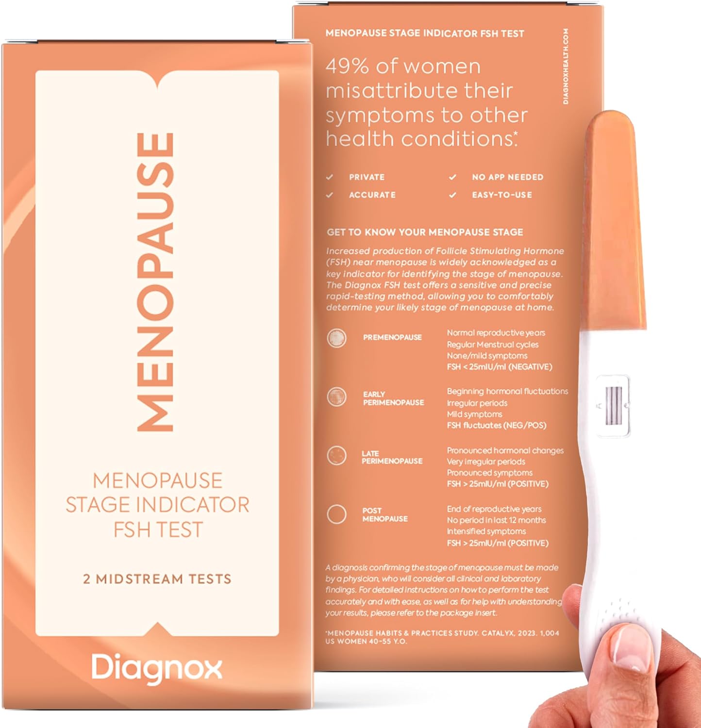 DIAGNOX Menopause Test Kit for Women - 2 Test Menopause Stage Indicator - Clinical Grade Midstream FSH Test at Home (2 Test)