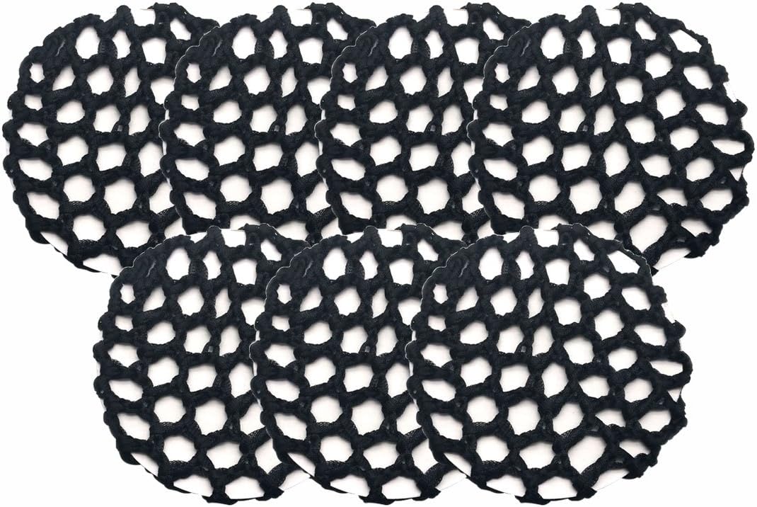 Women Ballet Dance Skating Snoods Hair Net Bun Cover Black - Pack of 7 (Bold mesh)