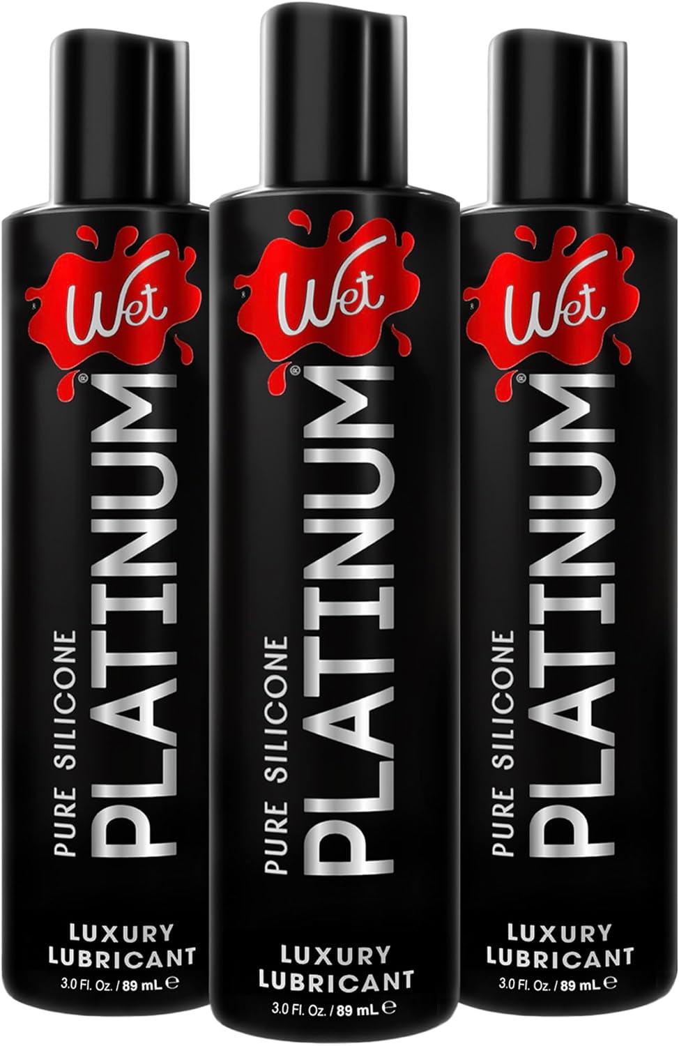 Wet Platinum Silicone-Based Personal Lubricant | Ultra Smooth, Super Slick, Hypoallergenic, Long-Lasting Performance, Waterproof Formula| Lube for Men, Women & Couples, 3 fl oz (Pack of 3)