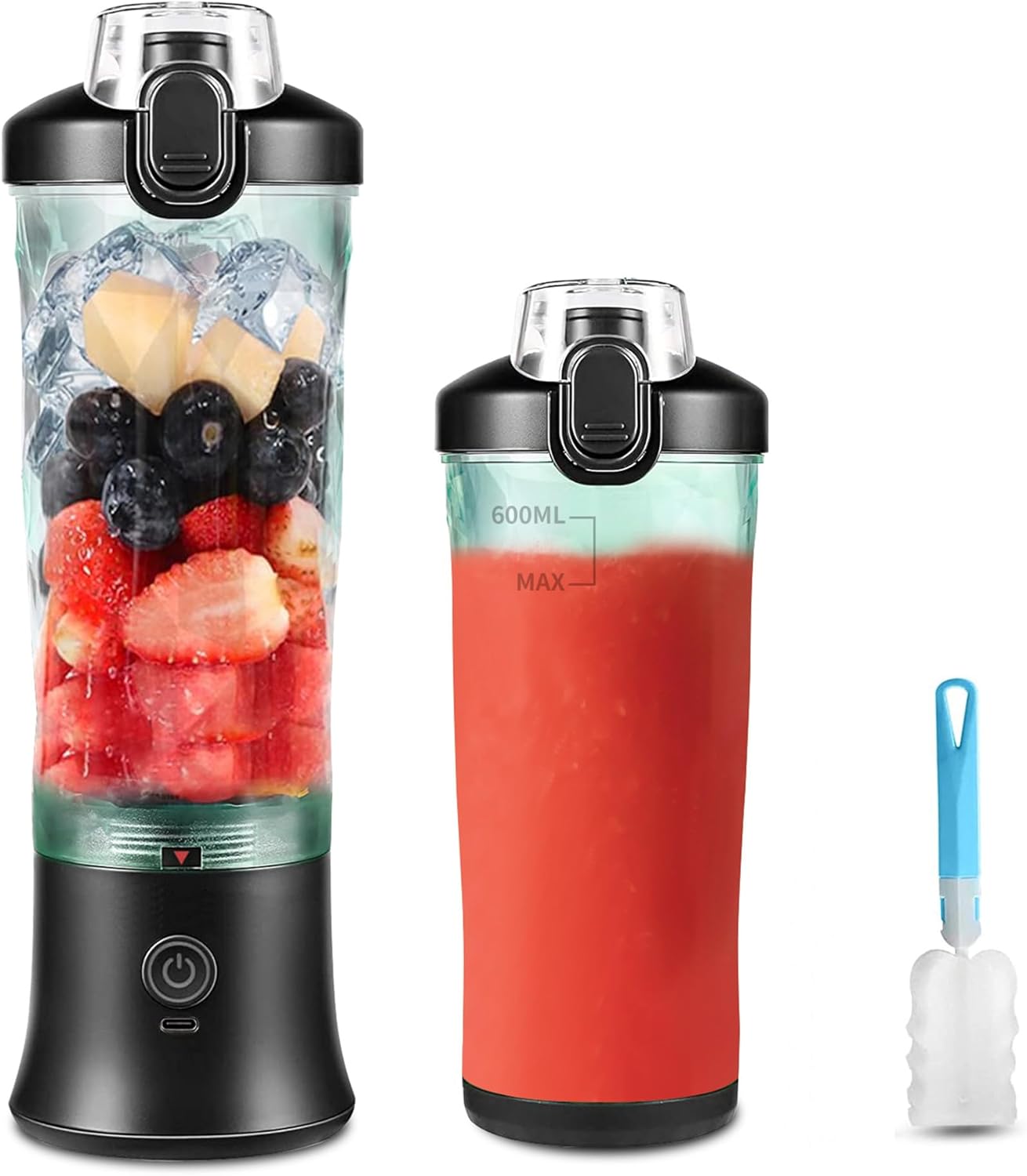 600ml Portable Blender USB Rechargeable, TOPESCT Waterproof Personal Blender for Shakes and Smoothies, 270W Strong Cutting Power with 6pcs 3D Blades for Travel, Office & Sports (Black)