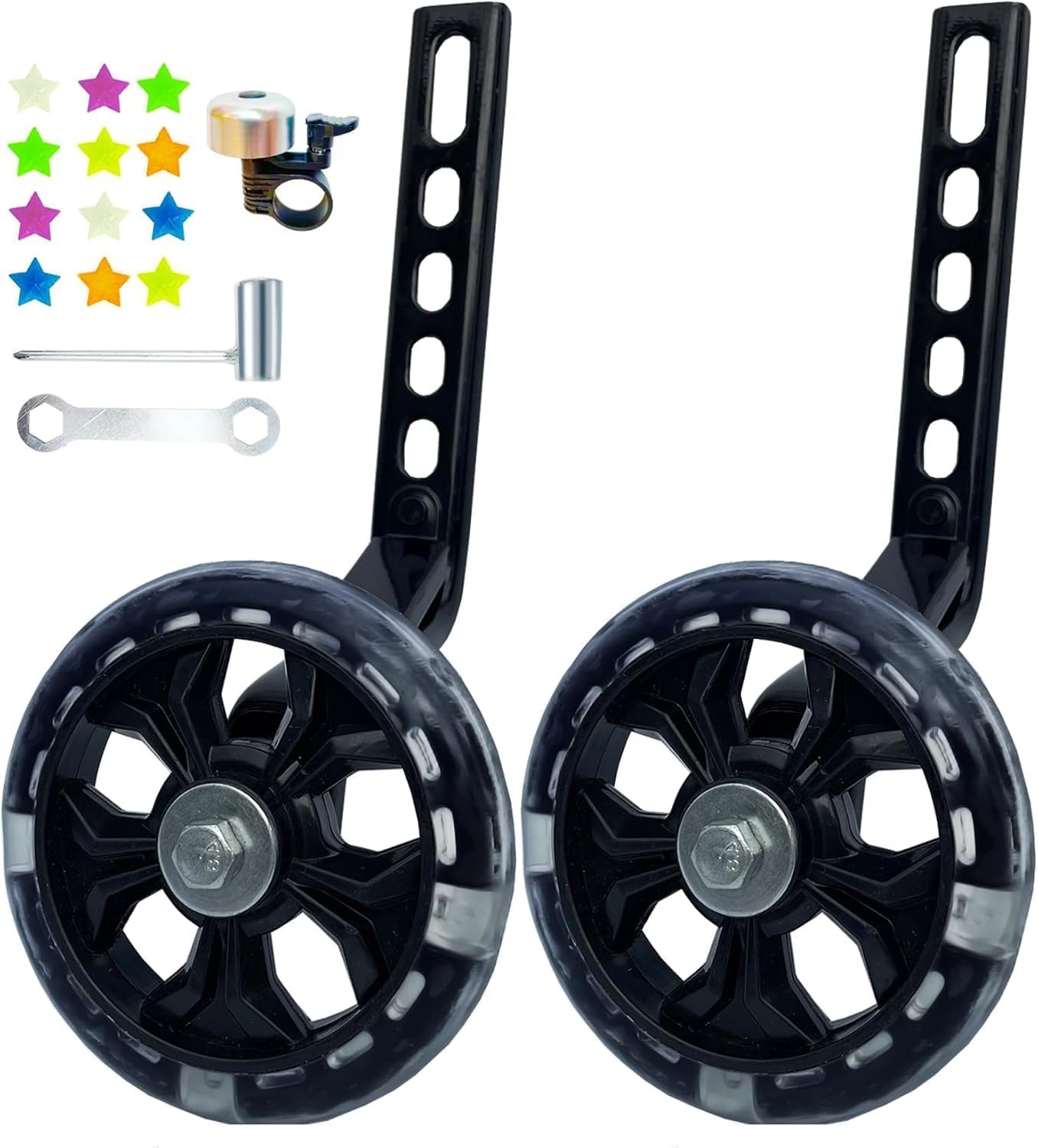 DDJKCZ Training Wheels Flash Mute Big Wheel Compatible for 12 14 16 18 20 inch Single Speed Bicycle (Dark Black)