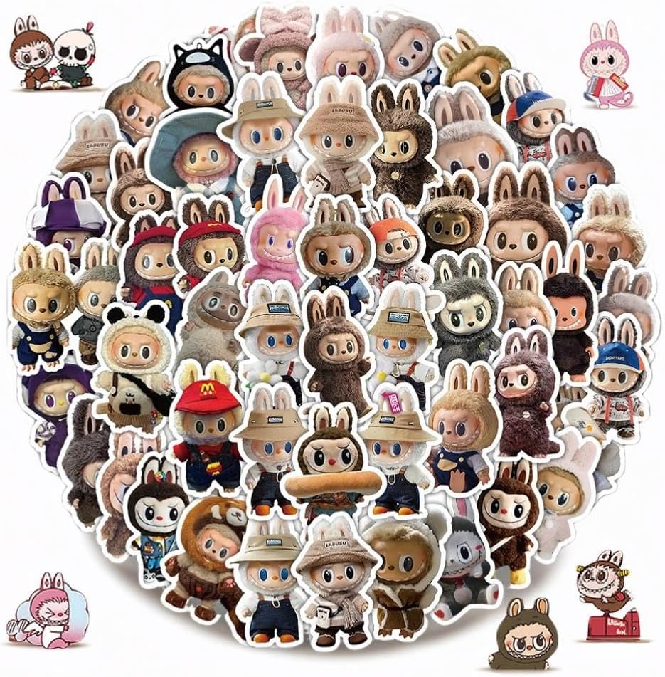 112pcs Labubus Cartoon Stickers for Teen Water Bottle, Cool Terror Labubu Waterproof Vinyl Decal for Kids Adult Girl Laptop Skateboard Phone Guitar Travel Case Bike.