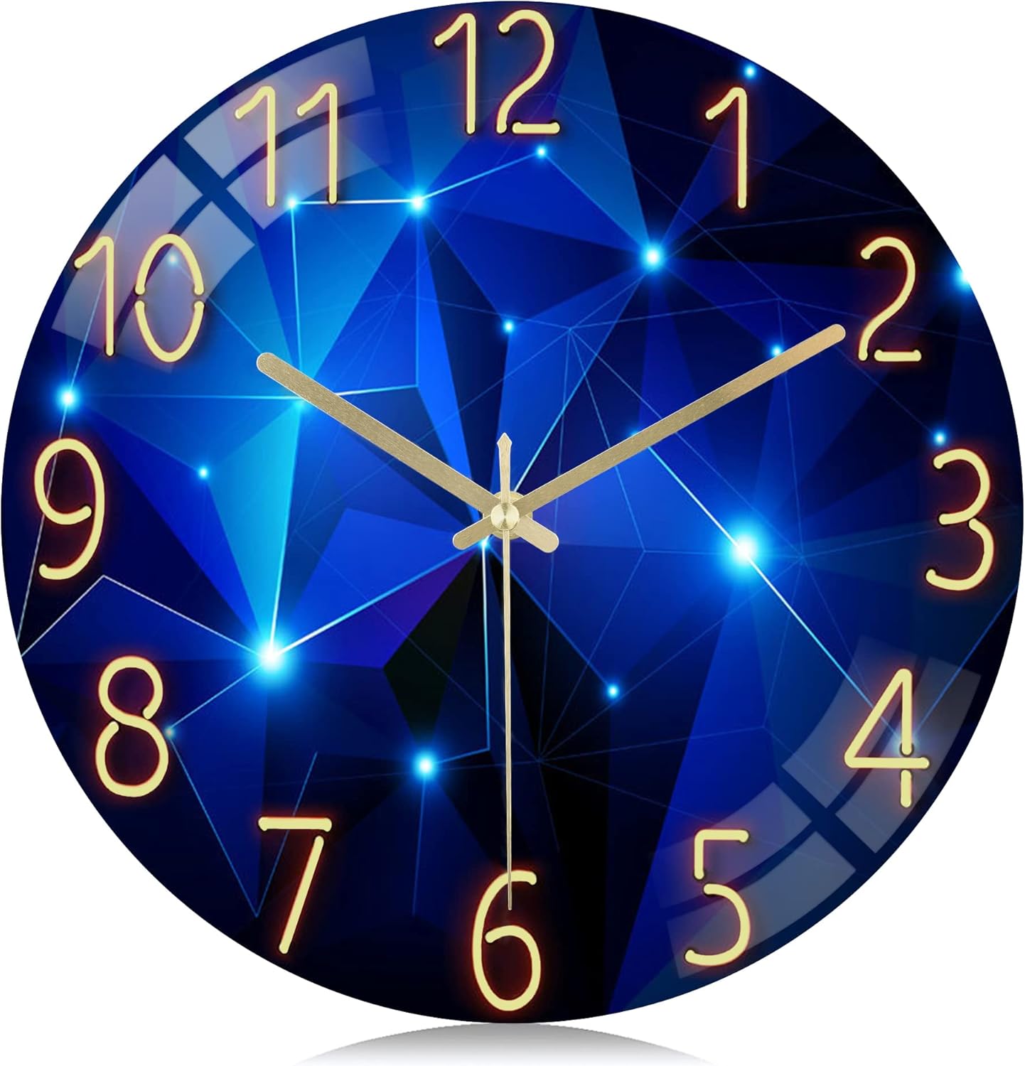 Lafocuse 12 Inch Silent Non-Ticking Glass Blue Wall Clock for Living Room Decor, Modern Kitchen Wall Clock Battery Operated Bedroom Home Office