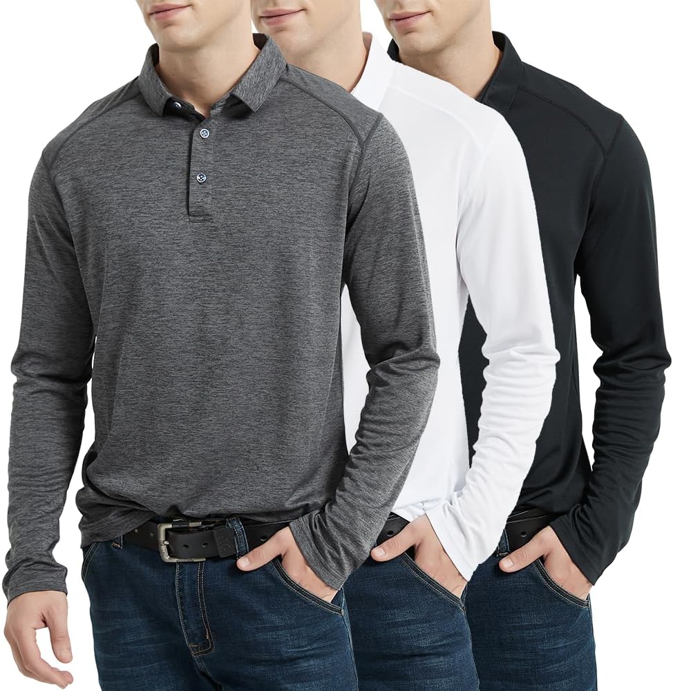 HUAKANG 3 Pack Mens Polo Shirts Short Sleeve Breathable Quick Dry Golf Top Running Sports Tee Top Gym Workout Polo T Shirts