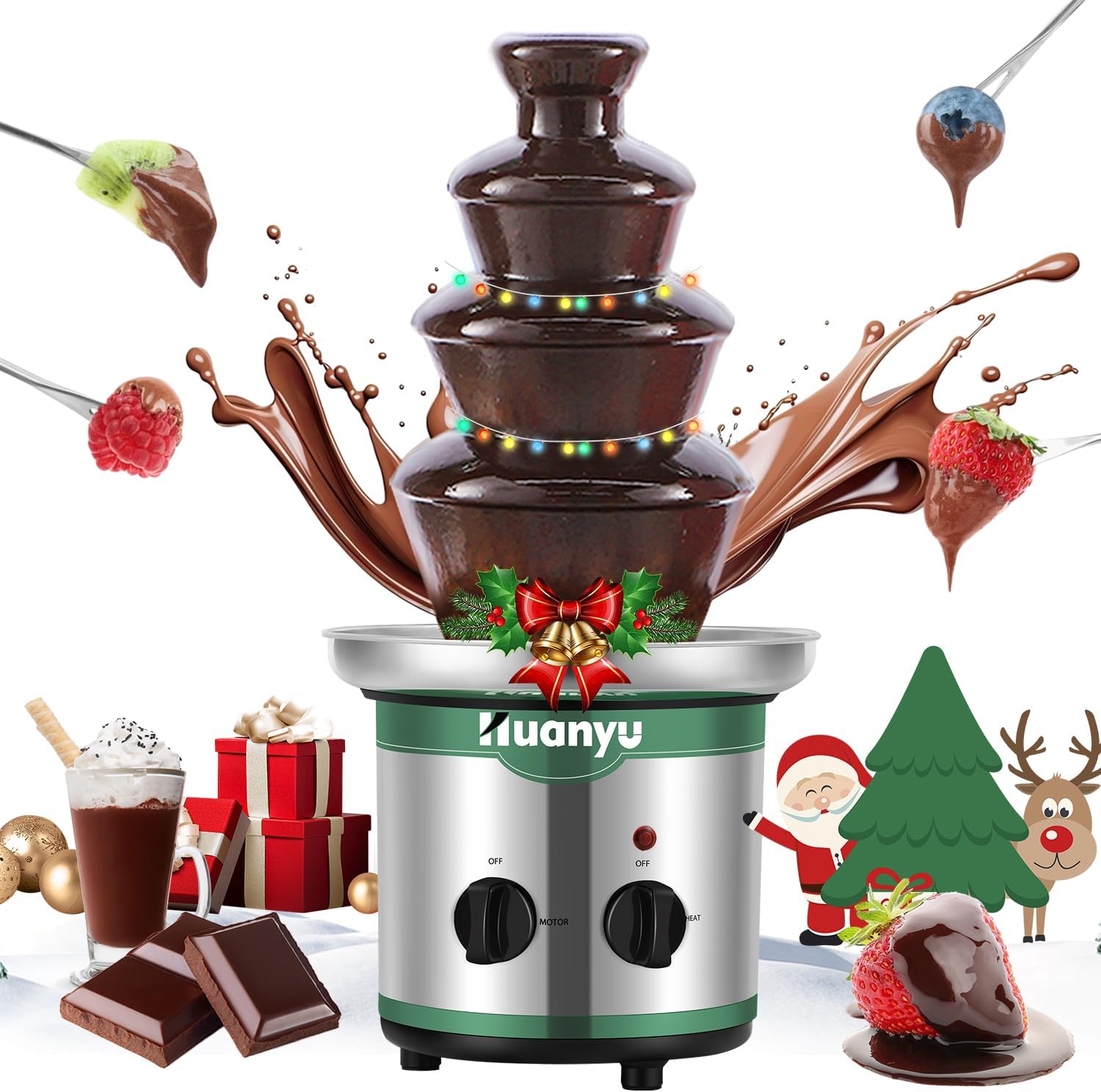 Huanyu 4-Tier Chocolate Fountain Large Fondue Sets for Chocolate Electric Chocolate Fountain Machine Chocolate Fondue Set for Party Wedding and Birthday
