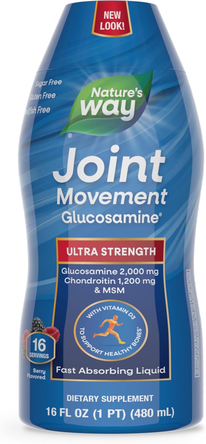 Nature's Way Joint Movement Glucosamine Fast Absorbing Liquid, Ultra Strength, Supports Healthy Bones*, Chondroitin, and MSM with Vitamin D3, Berry Flavored, 16 Fl Oz (Packaging May Vary)