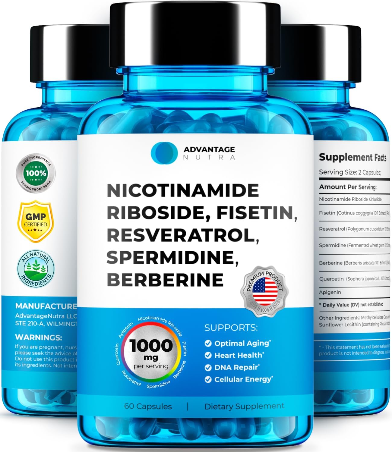 NMN Supplement Alternative - Liposomal Nicotinamide Riboside, Fisetin, Resveratrol, Spermidine, Berberine - High Purity NAD Supplement for Anti Aging, Heart 60 Capsules