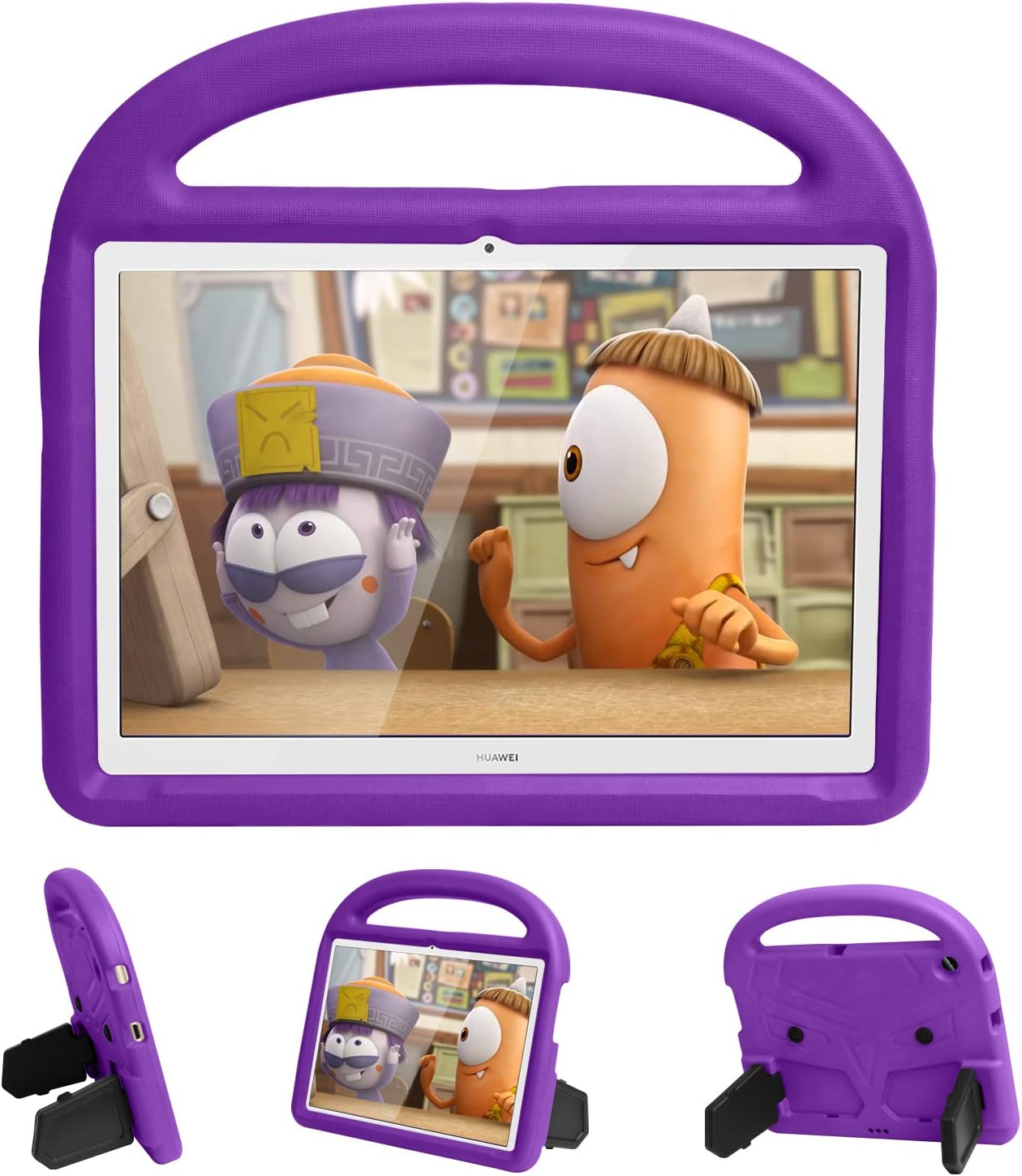 Tading Kids Case Compatible with Huawei MediaPad T3 10, Children Friendly Soft EVA Foam Shockproof Light Weight Handle Stand Protective Cover for Huawei MediaPad T3 10 9.6 Inch 2017 Tablet - Purple