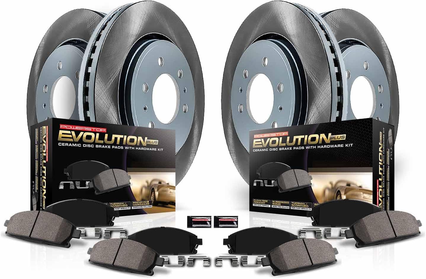 Power Stop SC7873 Front and Rear Brake Kit With Semi-Coated Brake Rotors and Ceramic Brake Pads & Hardware For 2017 2018 2019 Honda CR-V | 2020 2021 2022 2023 Honda CR-V [Gas Models]