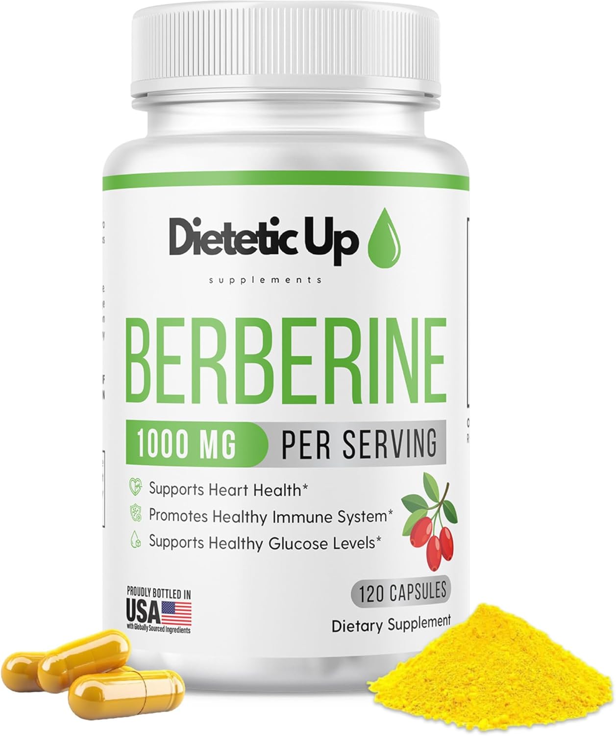 Berberine 500mg HCL - 120 Capsules - USA Formulated - Third Party Lab Tested - Organic Supplement - Gluten Free - Vegan - Non GMO - 60 Days Supply - 1000mg per Serving