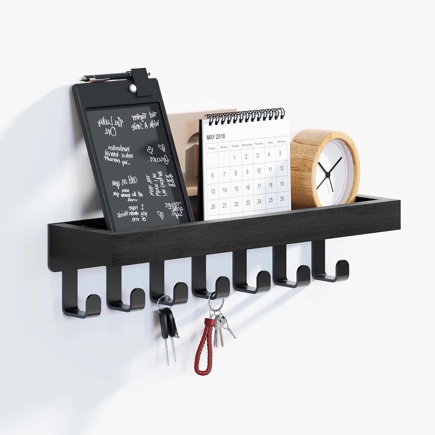 SWTYMIKI Key Holder for Wall - Key Hooks with 7 Hooks, Key Hangers Home Decor Key Rack Mail Organizer, Wall Mounted Key Holder for Hallway, Entryway, Bedroom, Mudroom, Office, Black