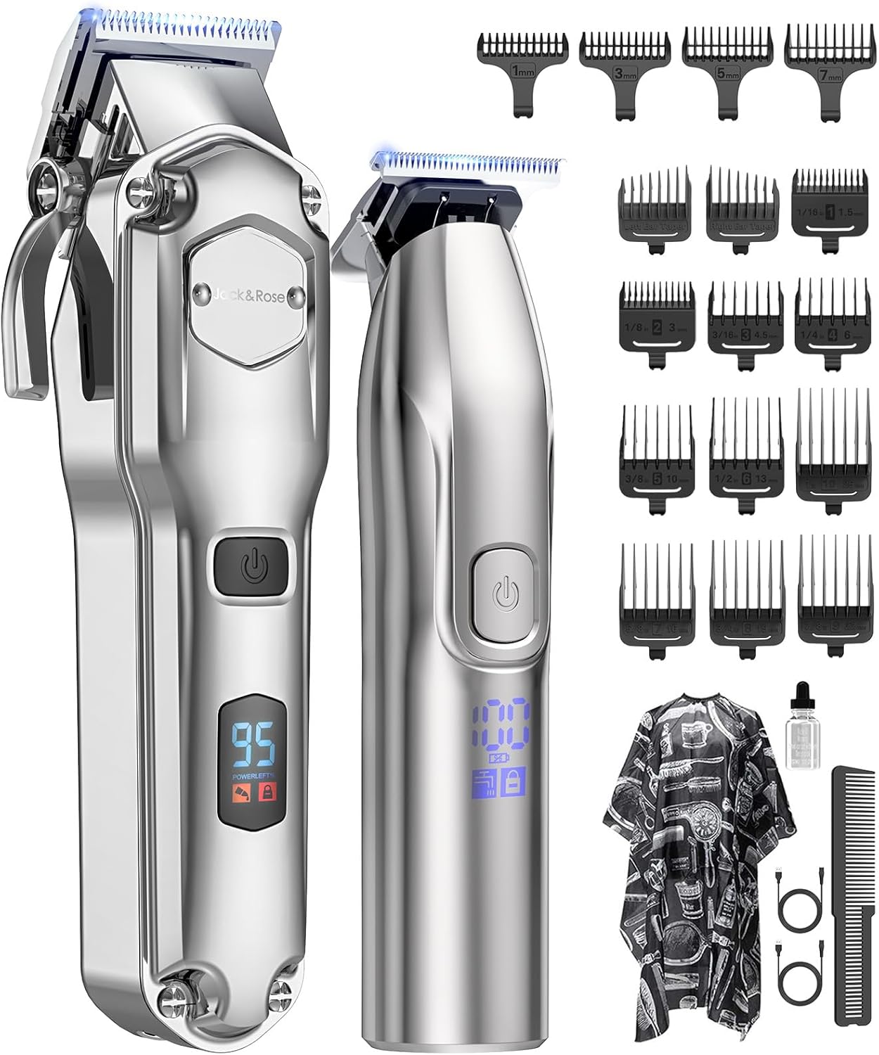Hair Clippers and Trimmers Set for Men, IPX7 Waterproof Cordless Hair Clippers, Electric Barber Clippers Set T-Blade Beard Trimmer USB Rechargeable