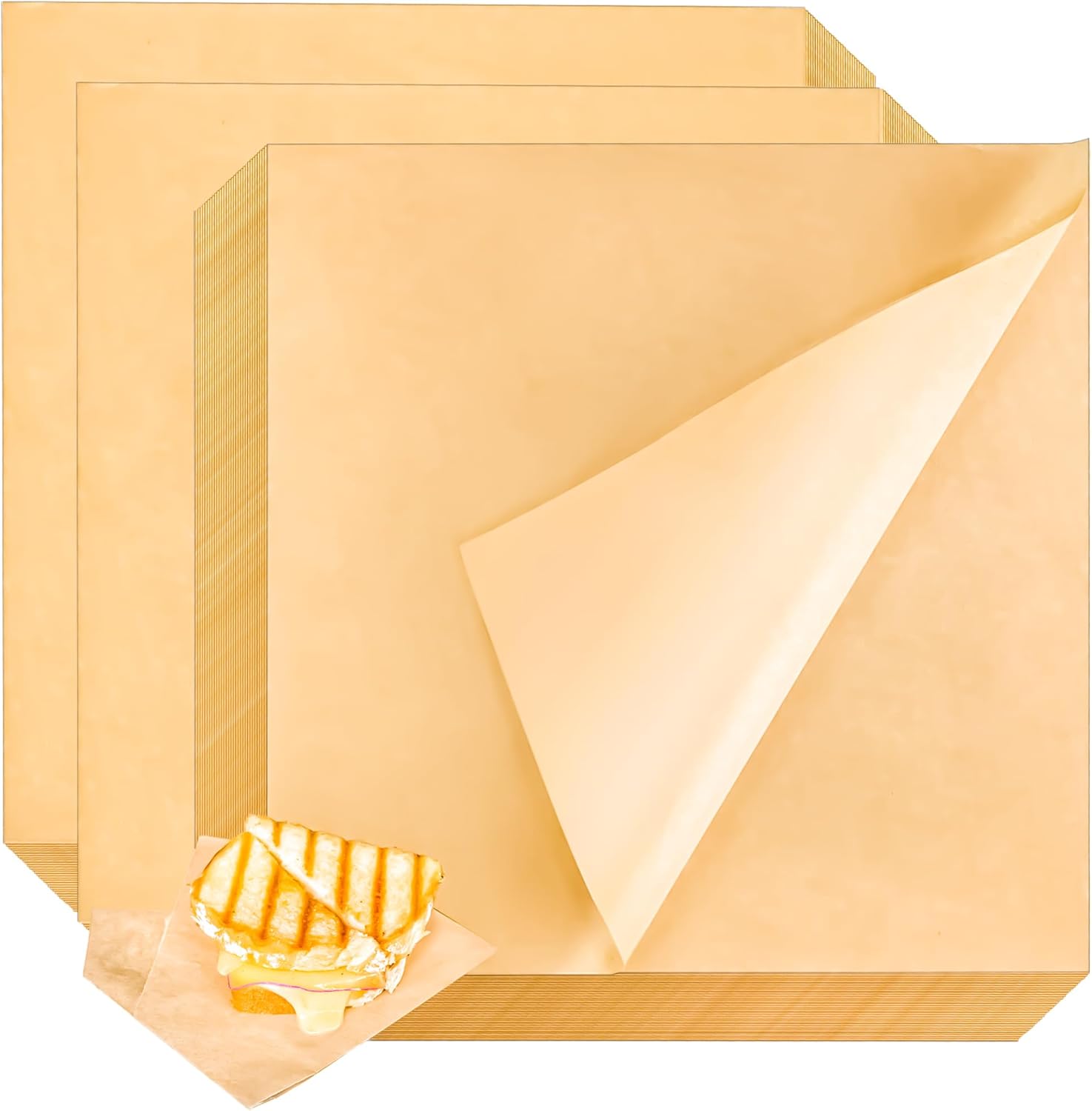 MotBach 120 Sheets Greaseproof Deli Wrappers,12" x 12",Brown Disposable Pre Cut Wax Paper Sheets Square Food Basket Tray Liners Kraft Wrapping Paper for Sandwich Bread Picnic Festival Party BBQ