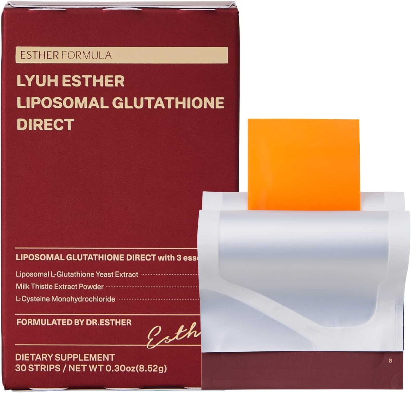 ESTHER FORMULA Liposomal Glutathione Direct (284mg*30strips) Glutathione Strips, Enhanced-Absorption, Korean Beauty Supplement Made in USA for antioxidant, Even Skintone, K-Beauty