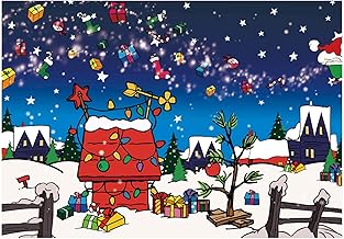 Allenjoy 7x5ft Comic Christmas Red House Party Photography Backdrop Winter Snow Xmas Night Kennel Tree Sled Background for Family Kid Holiday Birthday Party Supplies Banner Decoration Photo Booth
