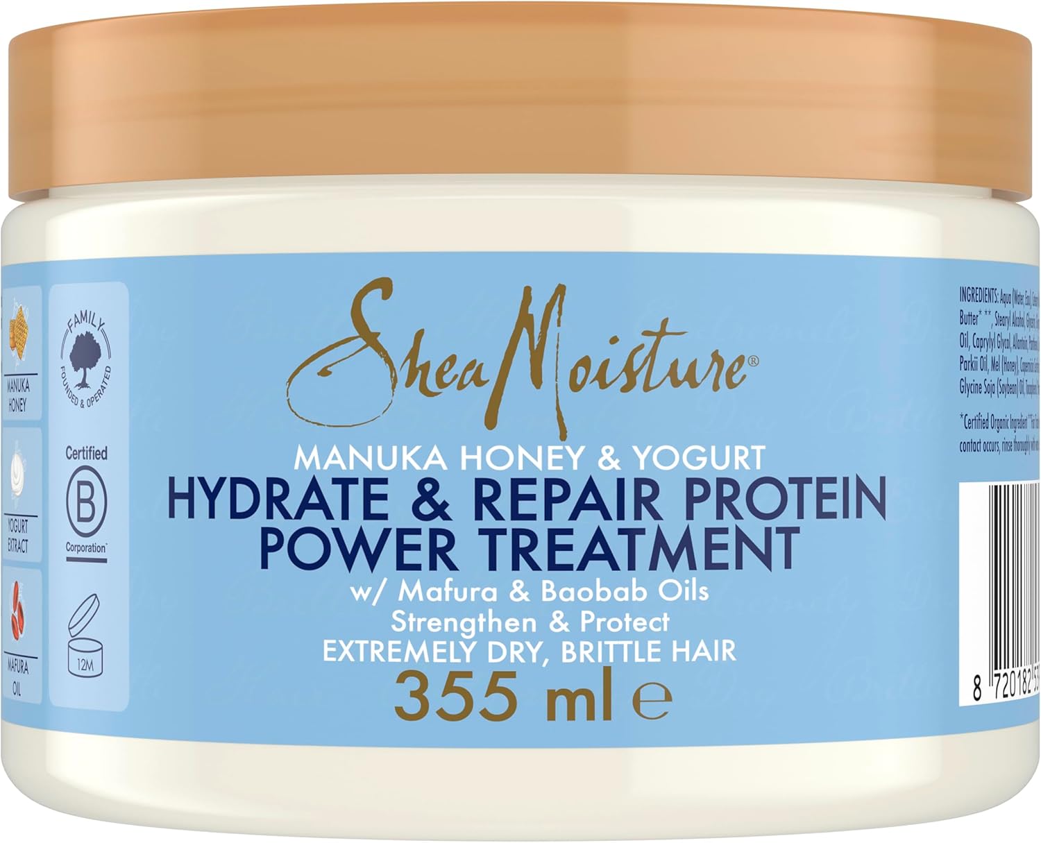 SheaMoisture Manuka Honey & Yoghurt Hydrate & Repair Protein Power Hair Mask Treatment sulphate & silicone free for extremely dry, brittle curly hair 355 ml